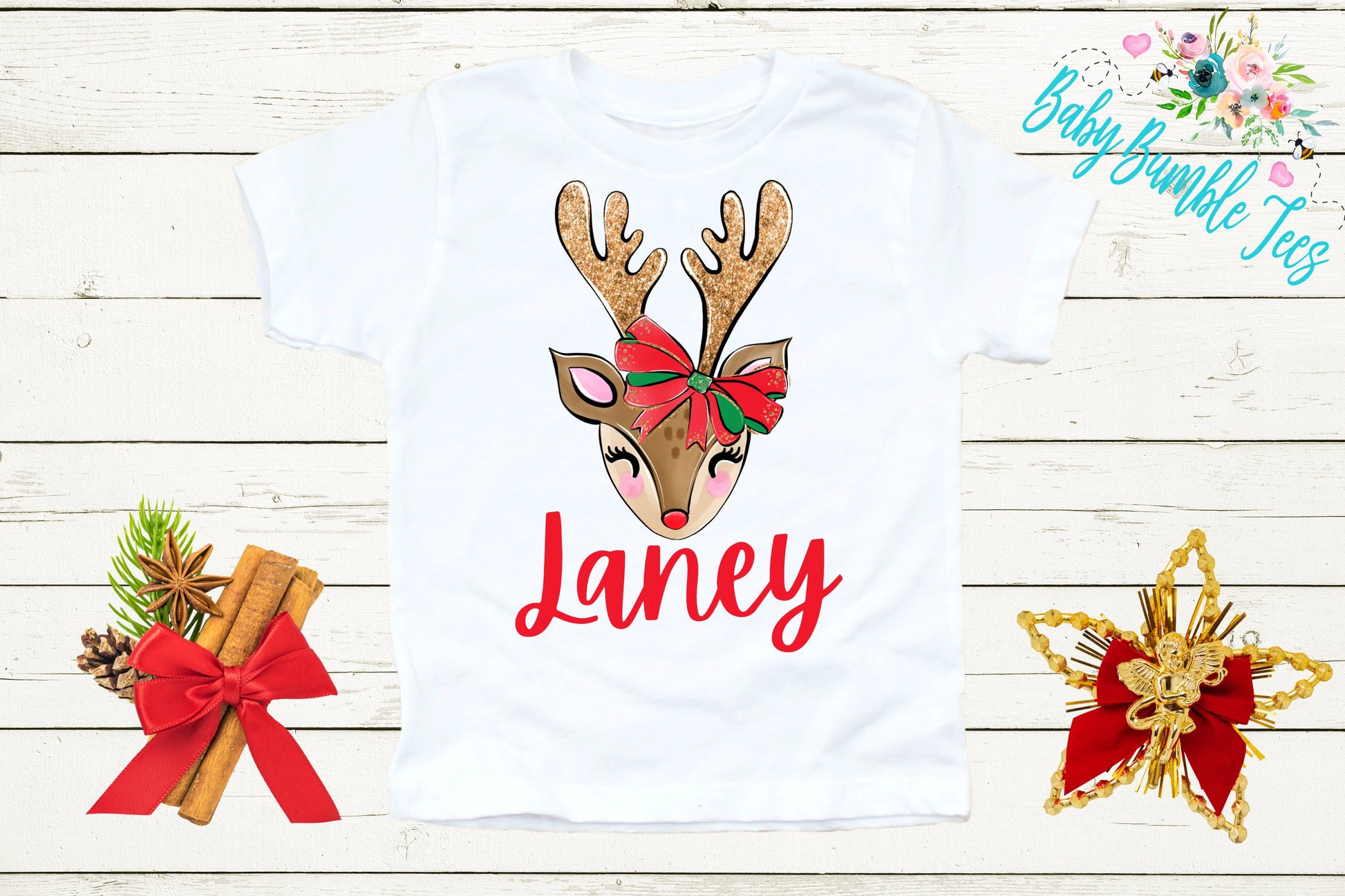 Reindeer Name Shirt // Personalized Name // Christmas t-shirt // Baby Girl // Holiday Shirt // Toddler// Kids Shirt // First Christmas