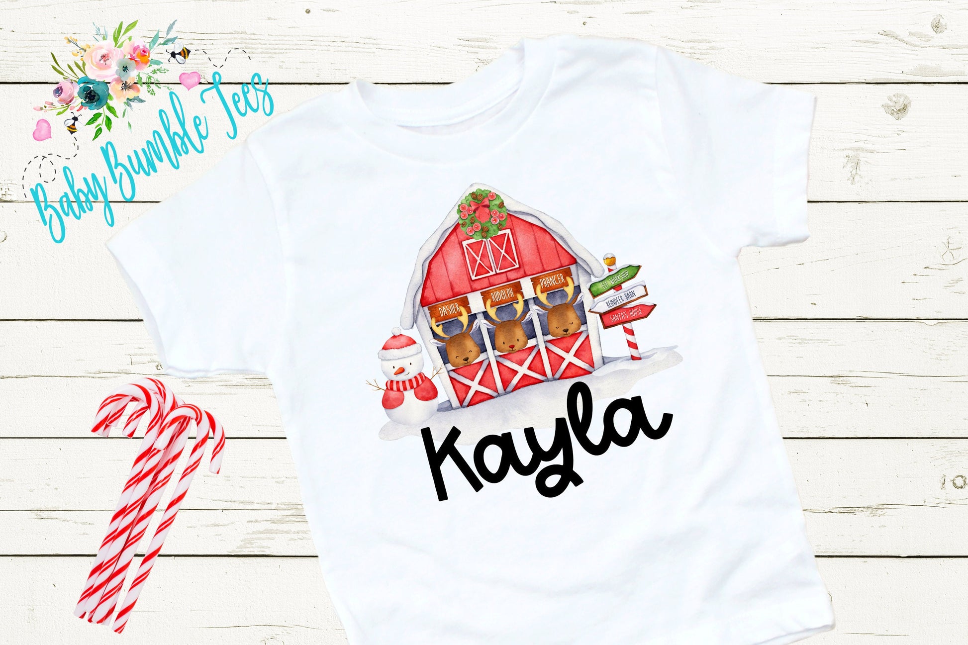 Reindeer Barn Shirt // Personalized Name // Christmas // Toddler Shirt // Holiday // Kids Shirt // Gift // First Christmas // Reindeer Farm