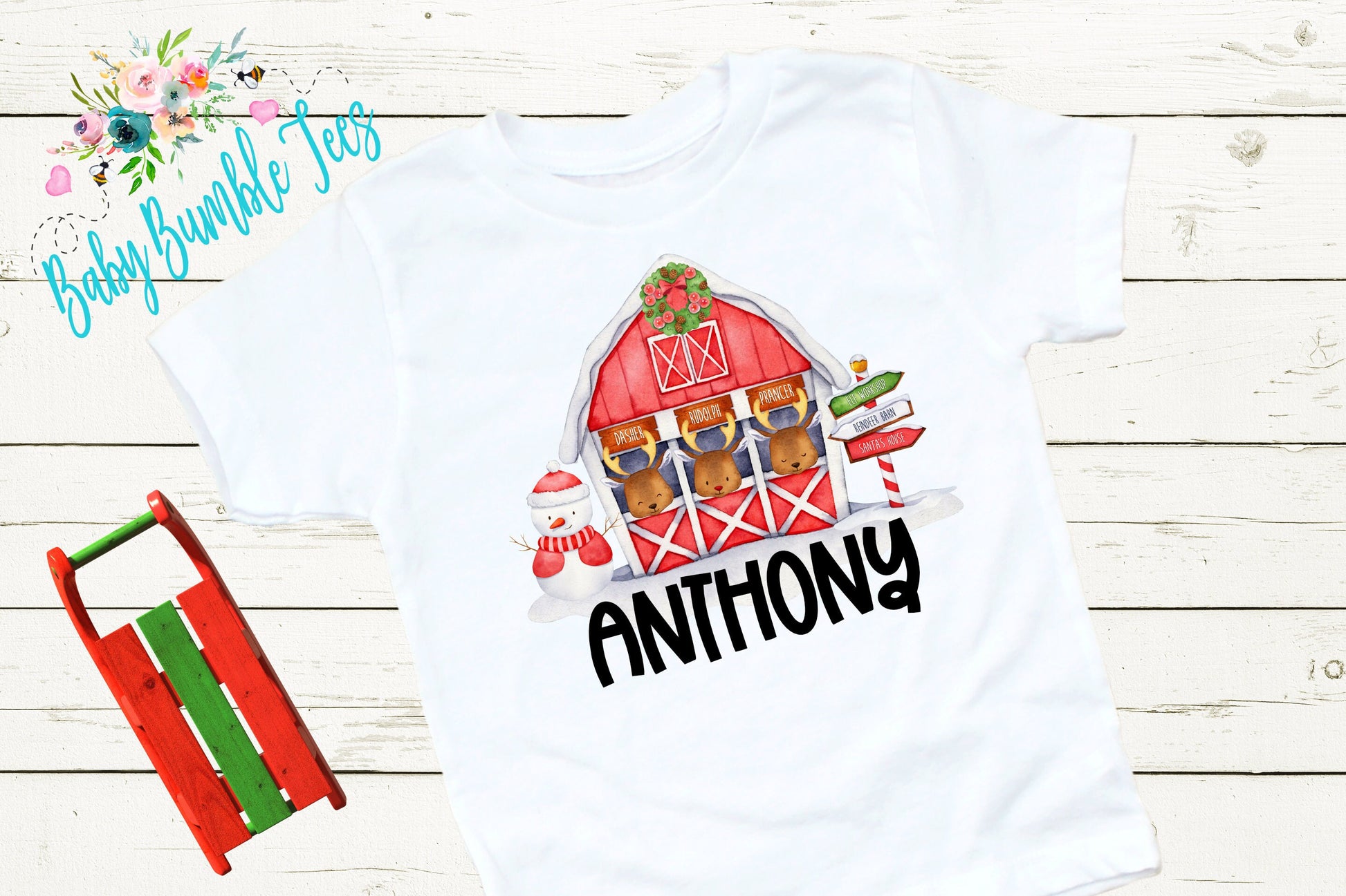 Reindeer Barn Shirt // Personalized Name // Christmas // Toddler Shirt // Holiday // Kids Shirt // Gift // First Christmas // Reindeer Farm