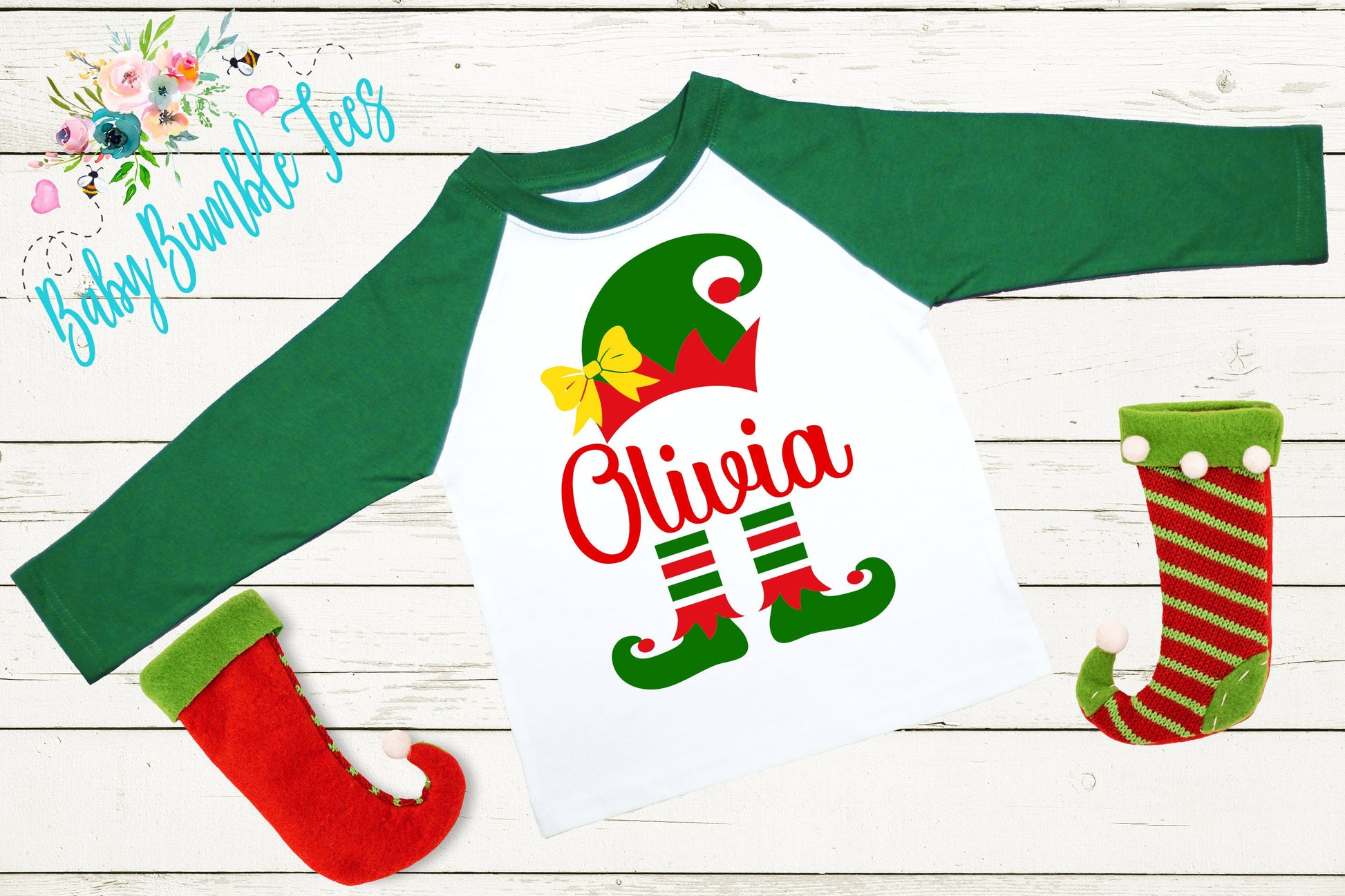 Girls Elf Name Shirt // Personalized Name Shirt // Christmas t-shirt // Toddler // Kids Shirt // First Christmas // Elf Hat Shoes // Holiday