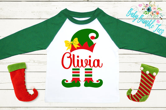 Girls Elf Name Shirt // Personalized Name Shirt // Christmas t-shirt // Toddler // Kids Shirt // First Christmas // Elf Hat Shoes // Holiday