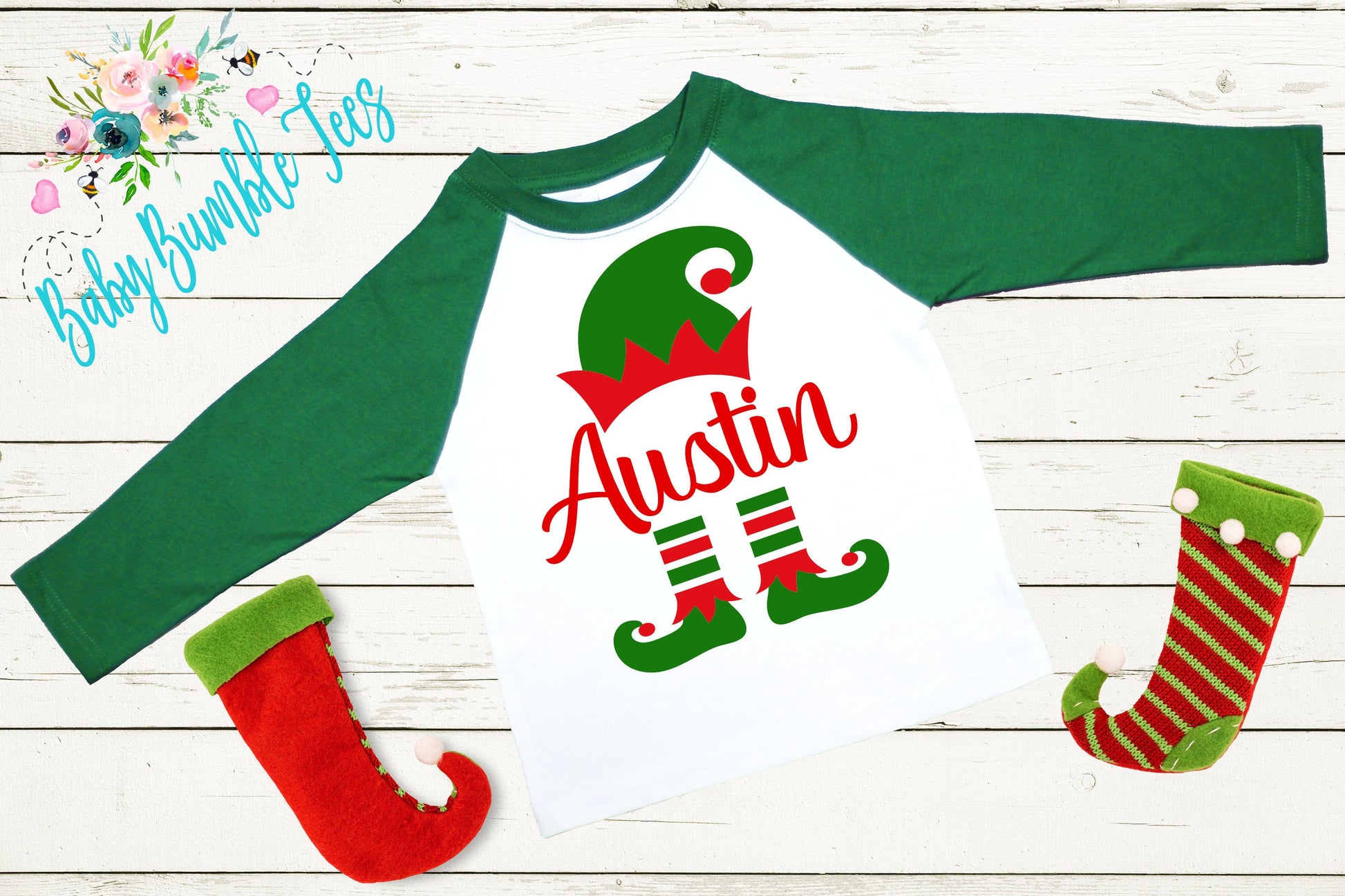 Elf Name Shirt // Personalized Name // Christmas t-shirt // Baby Boy // Toddler // Kids Shirt // First Christmas // Elf Hat // Elf Shoes