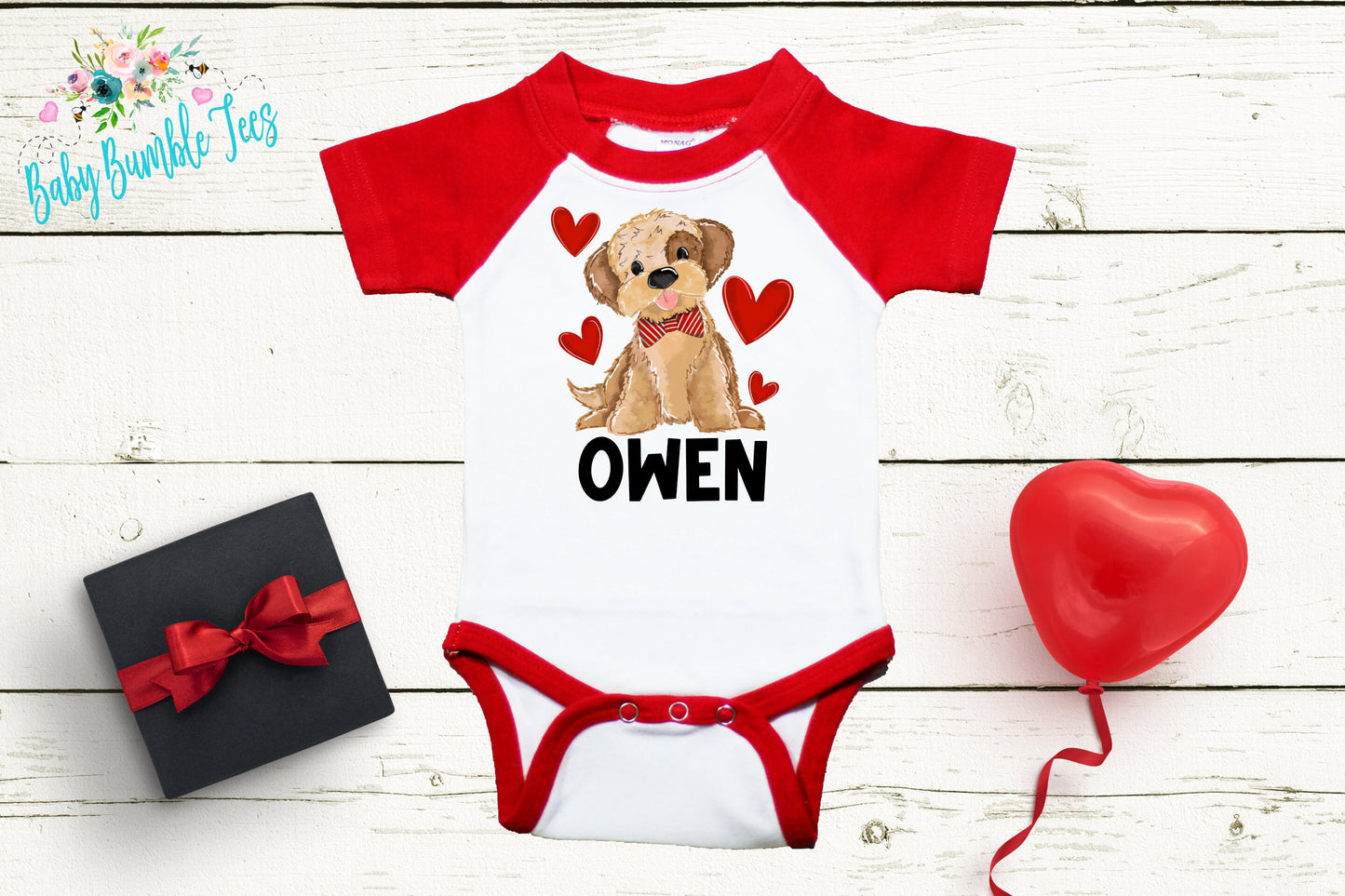 Boys Valentines Day bodysuit // Personalized Name // Baby Boy Valentines Day // My First Valentine // Kids Shirt // Puppy Dog Shirt