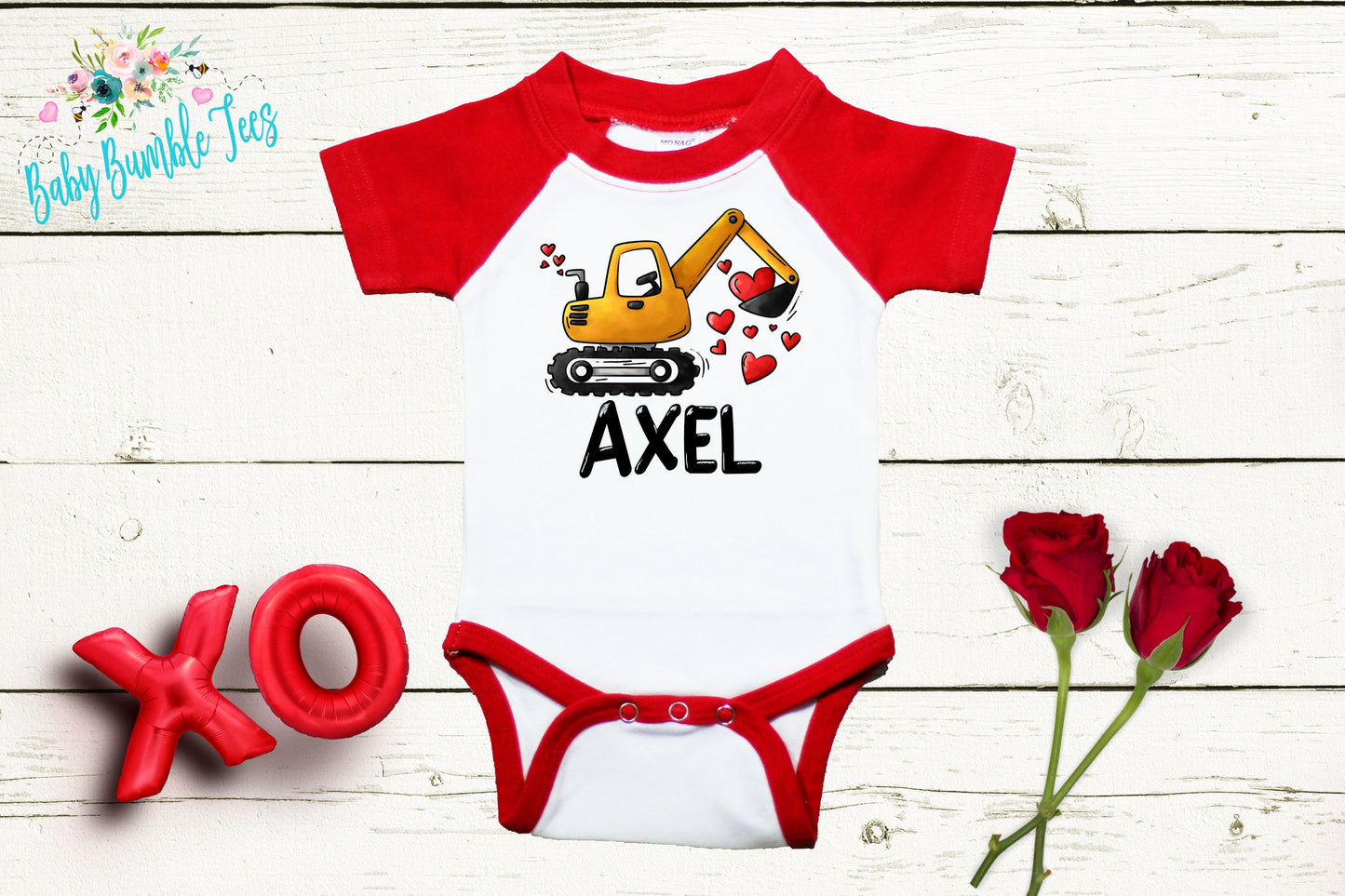 Valentine's Day Bodysuit // Personalized Name // Boy Valentine // Truck // My First Valentines Day // Toddler Shirt // Construction / Digger