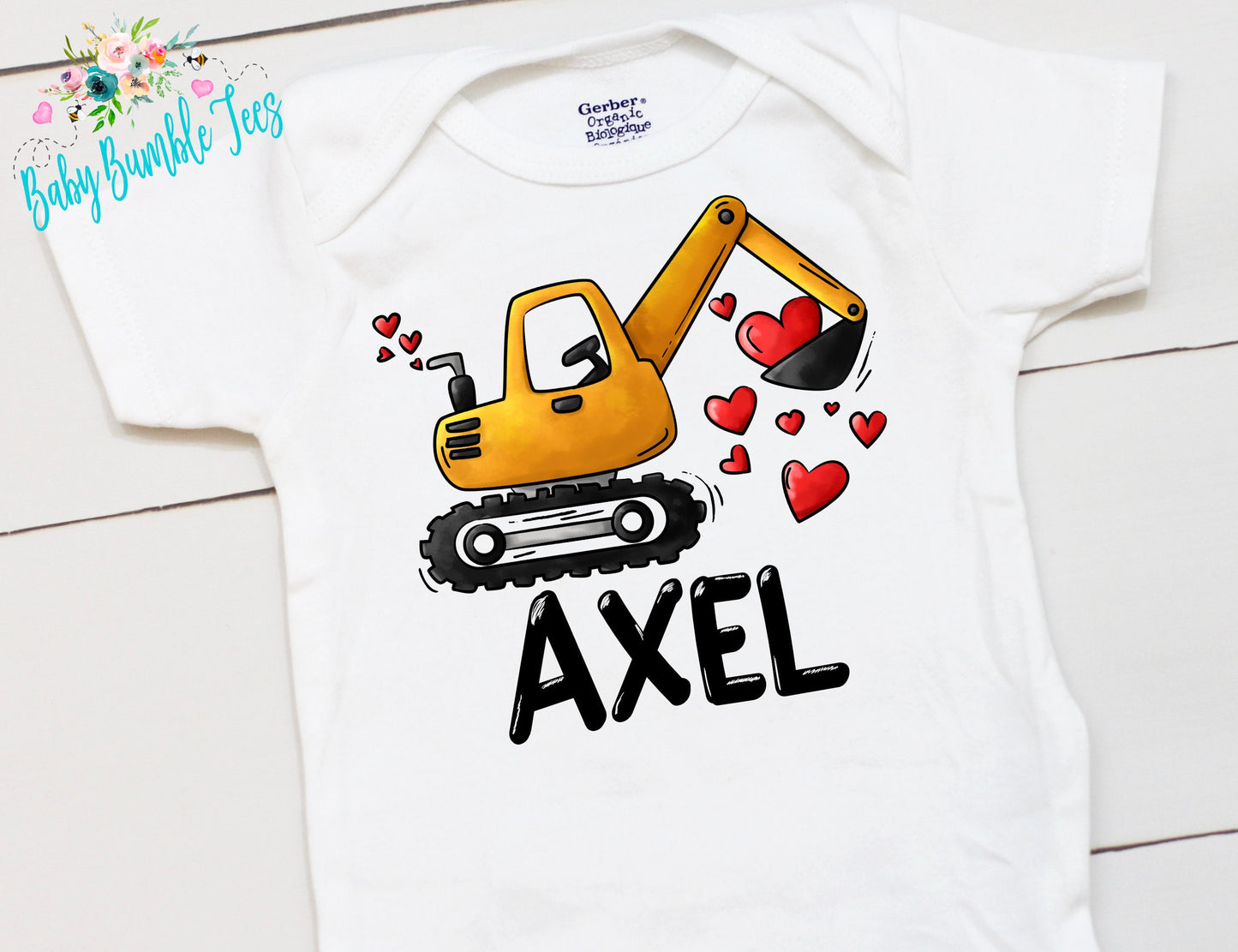Valentine's Day Bodysuit // Personalized Name // Boy Valentine // Truck // My First Valentines Day // Toddler Shirt // Construction / Digger