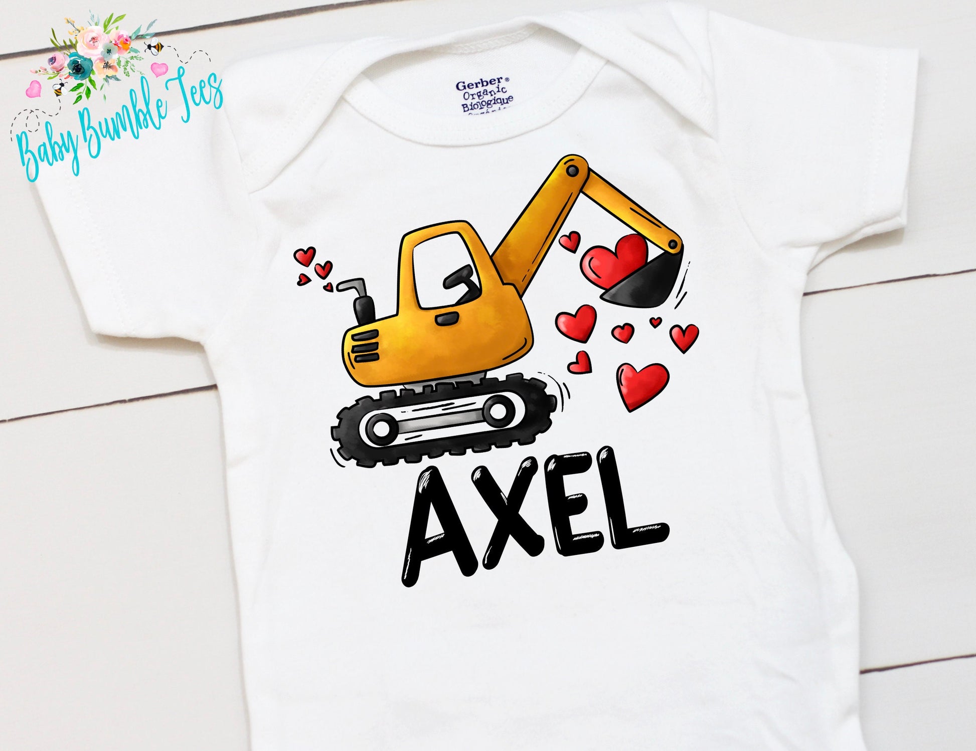 Valentine's Day Bodysuit // Personalized Name // Boy Valentine // Truck // My First Valentines Day // Toddler Shirt // Construction / Digger