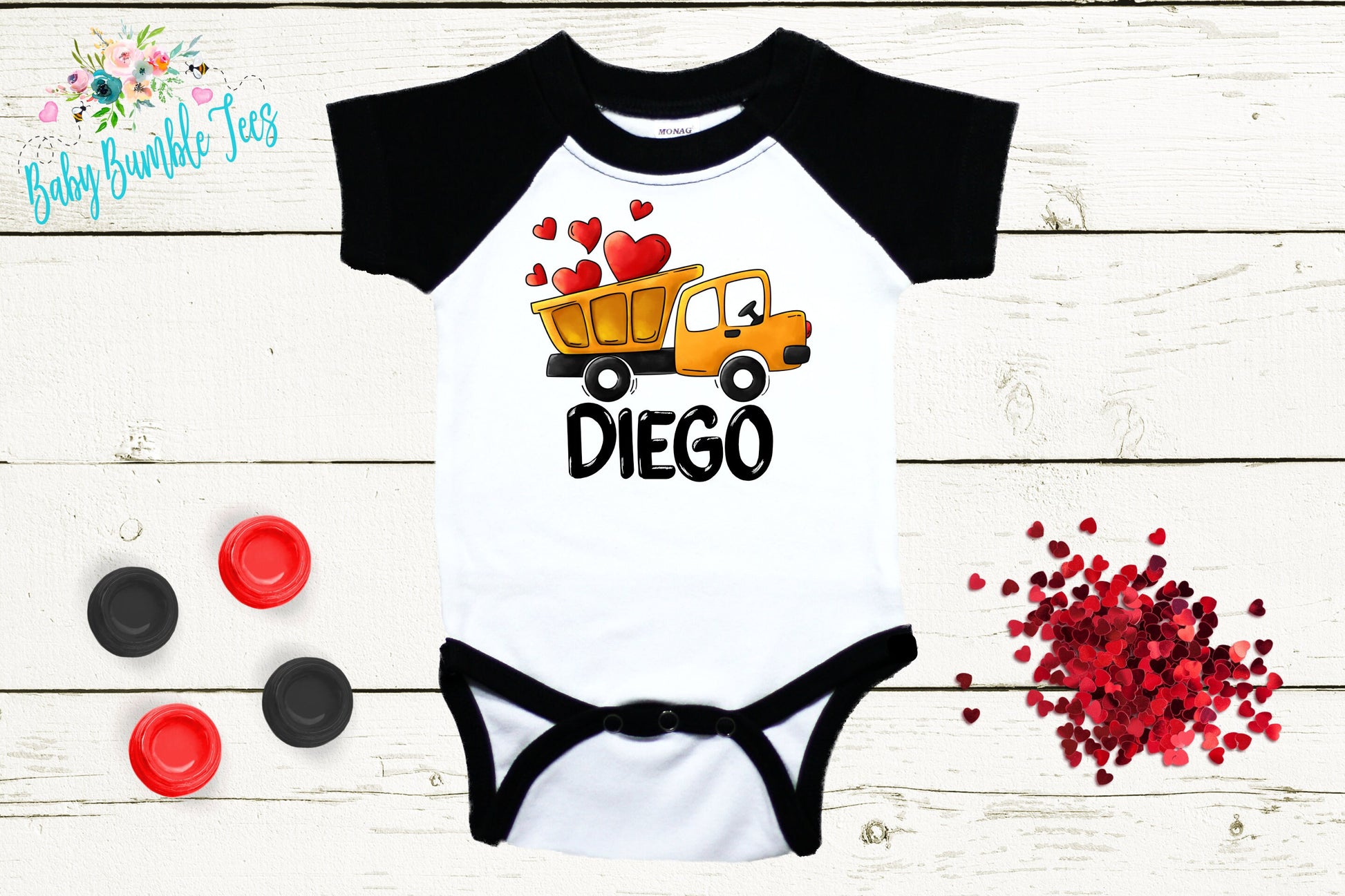 Valentine's Day Bodysuit // Personalized Name // Boy Valentine // Truck // My First Valentines Day // Toddler Shirt // Construction / Digger