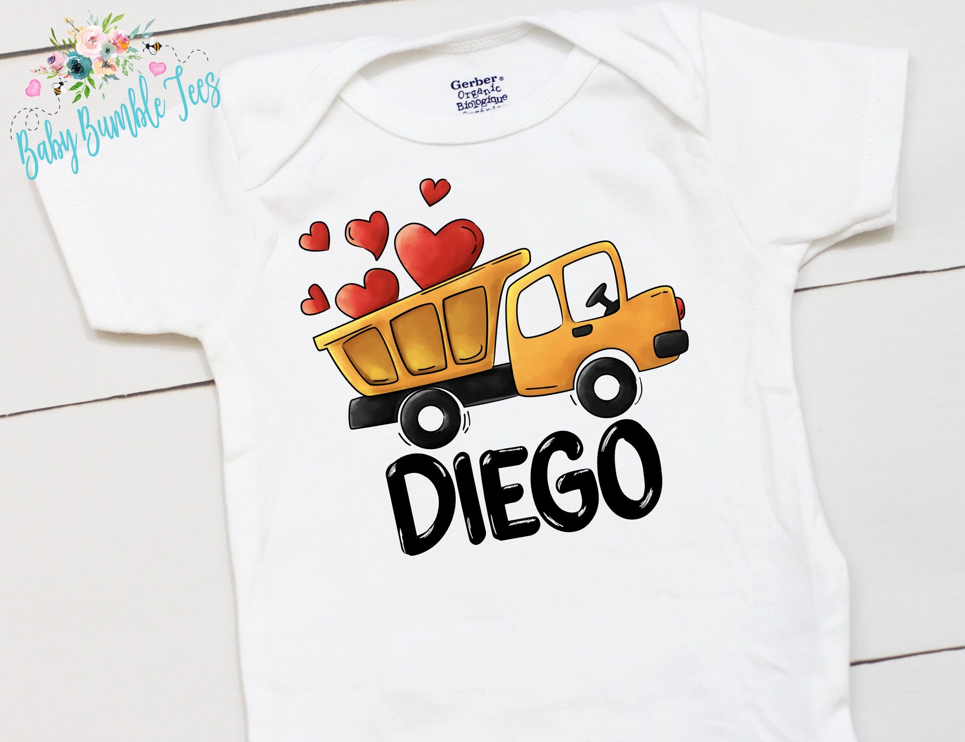Valentine's Day Bodysuit // Personalized Name // Boy Valentine // Truck // My First Valentines Day // Toddler Shirt // Construction / Digger