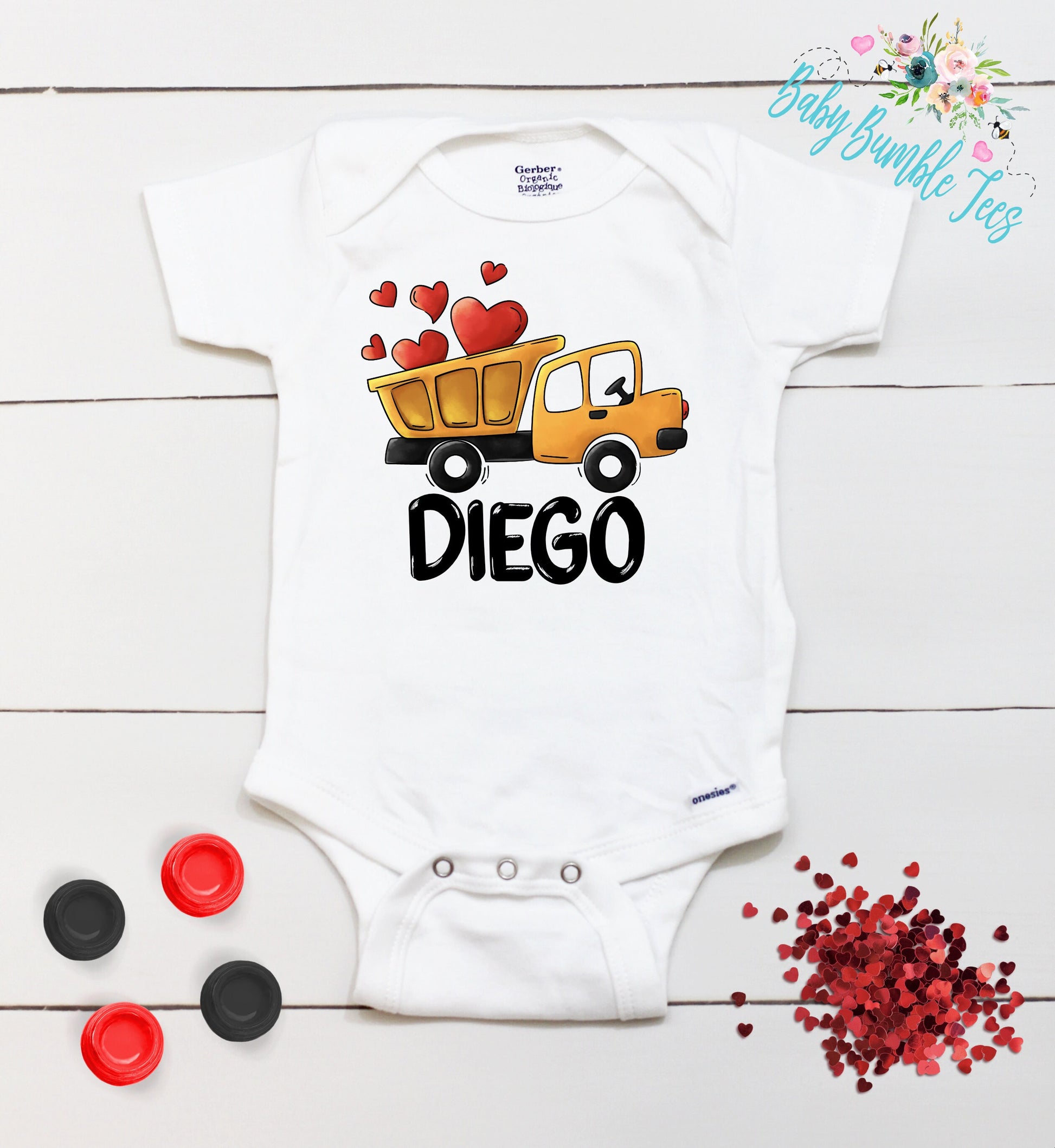 Valentine's Day Bodysuit // Personalized Name // Boy Valentine // Truck // My First Valentines Day // Toddler Shirt // Construction / Digger