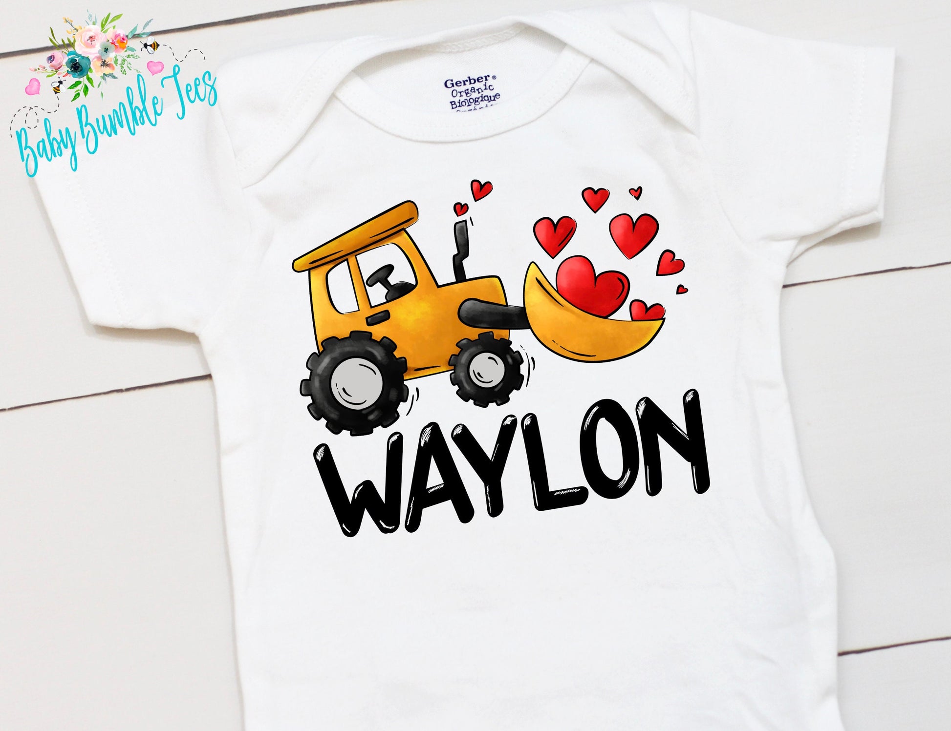 Valentine's Day Bodysuit // Personalized Name // Boy Valentine // Truck // My First Valentines Day // Toddler Shirt // Construction / Digger