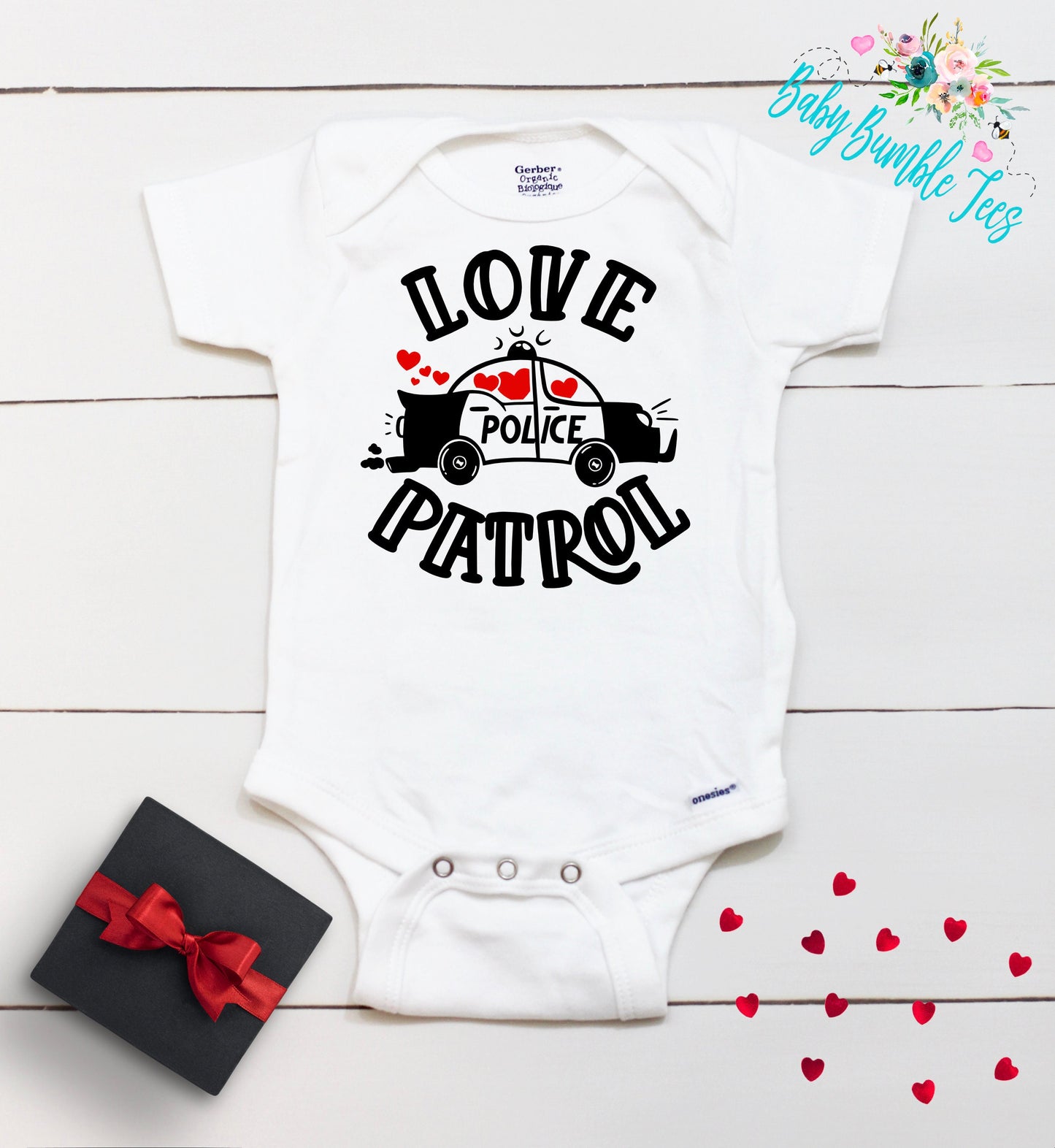 Love Patrol Bodysuit // Boy's Valentine's Day // Toddler Shirt // Kids Valentine's Day Shirt // Police Car // My First Valentines Day