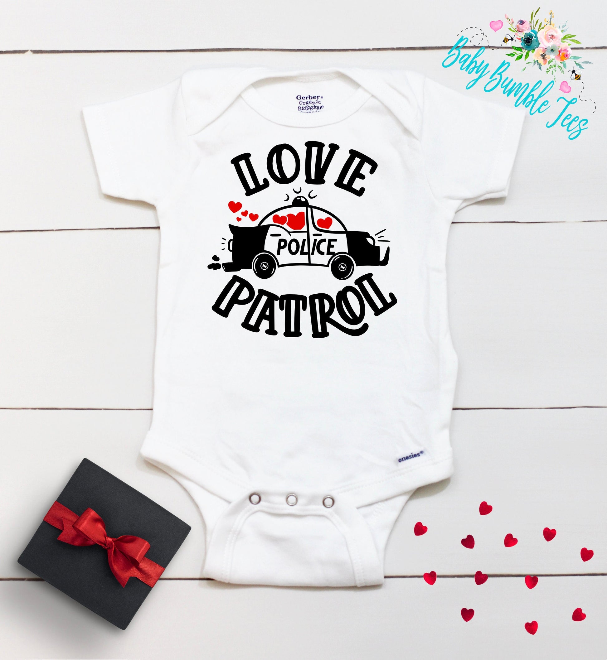 Love Patrol Bodysuit // Boy's Valentine's Day // Toddler Shirt // Kids Valentine's Day Shirt // Police Car // My First Valentines Day