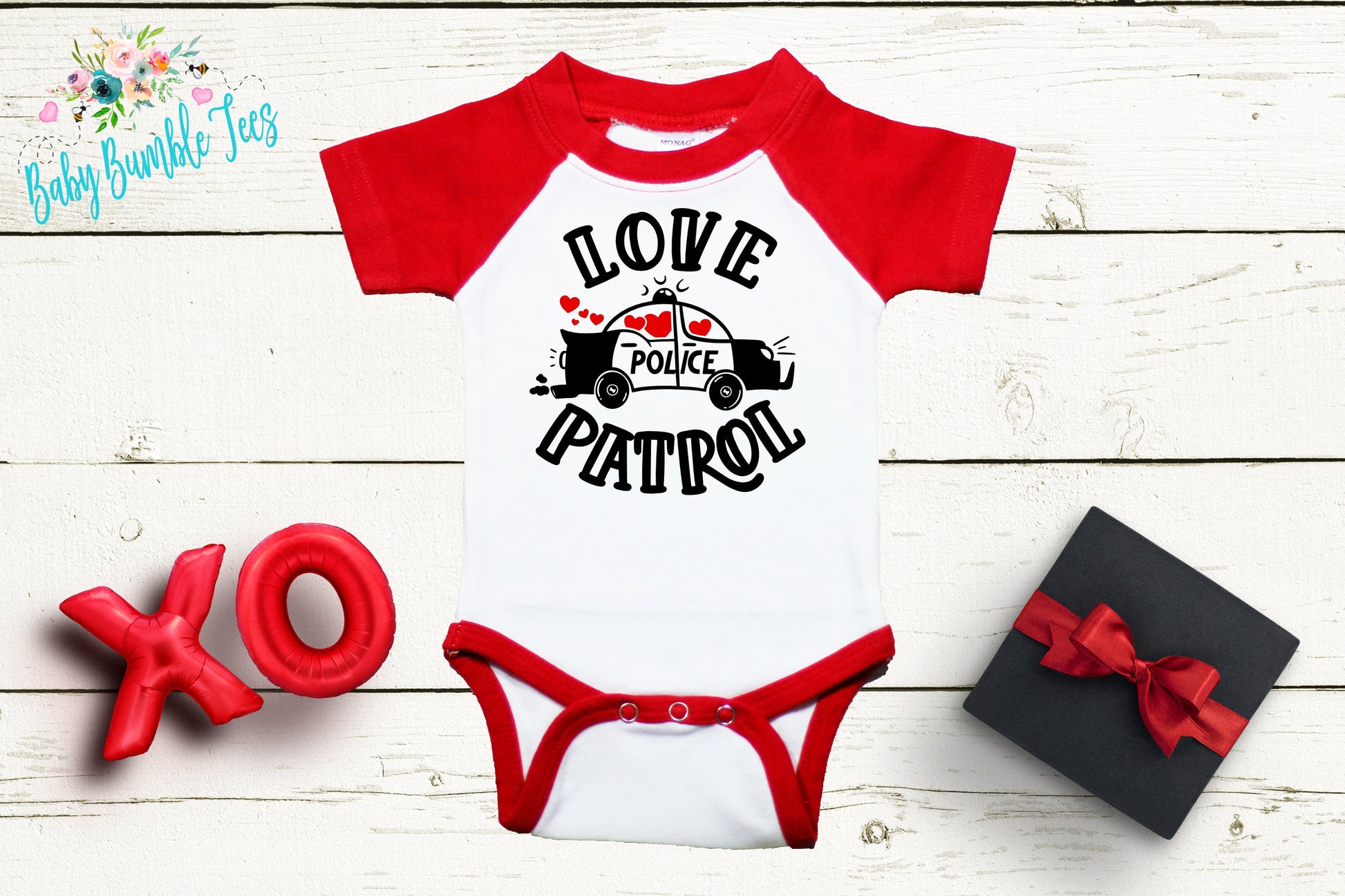 Love Patrol Bodysuit // Boy's Valentine's Day // Toddler Shirt // Kids Valentine's Day Shirt // Police Car // My First Valentines Day