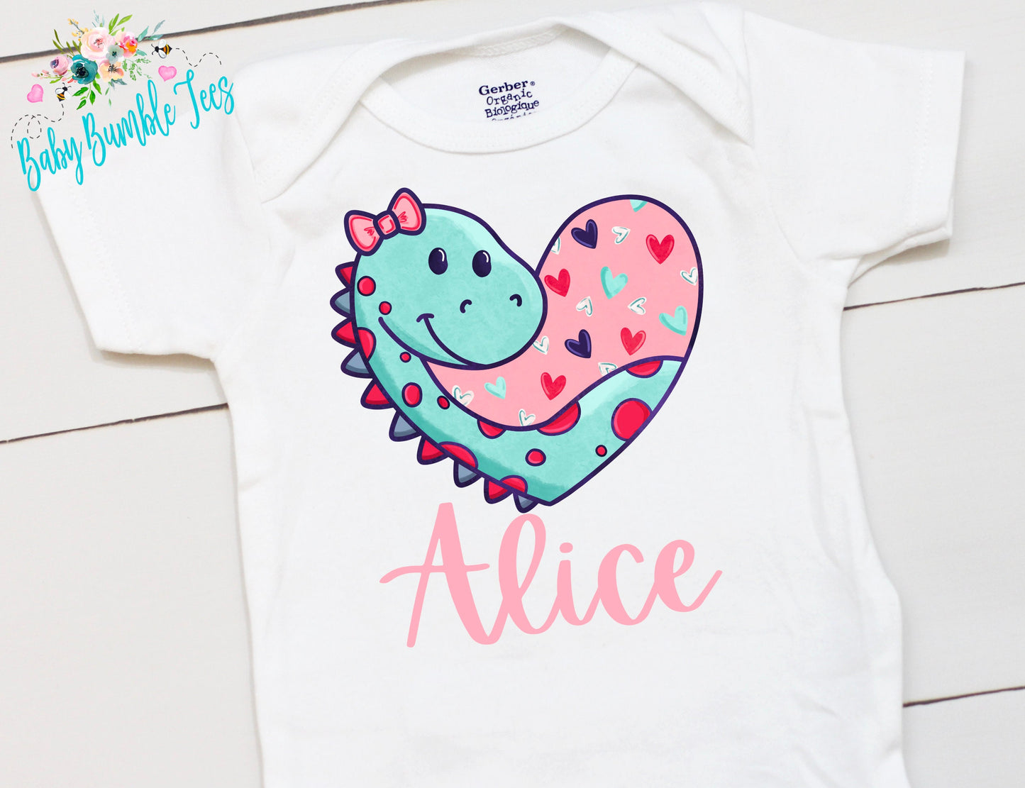 Girls Valentines Day Bodysuit // Personalized Name // Baby Girl Valentines Day // Dinosaur // My First Valentine // Kids Shirt // Hearts