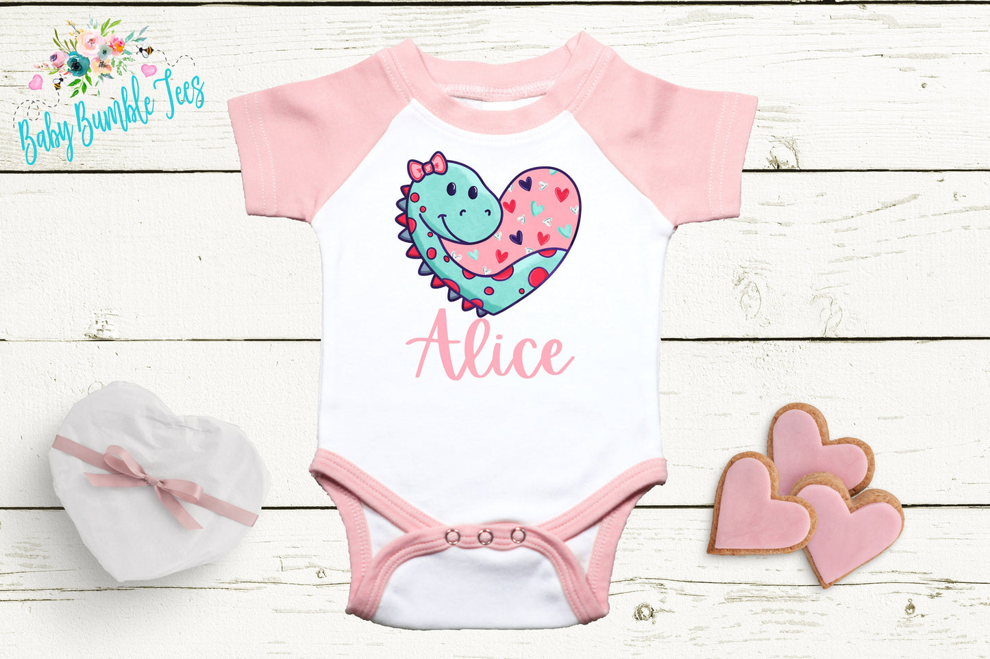 Girls Valentines Day Bodysuit // Personalized Name // Baby Girl Valentines Day // Dinosaur // My First Valentine // Kids Shirt // Hearts