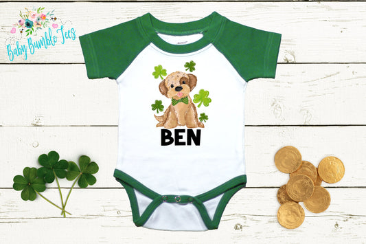 St Patricks Day Dog Bodysuit - Personalized Name - St Patricks Day - Boy Shirt - St Paddy's Day - First St Patricks Day - Kids Shirt