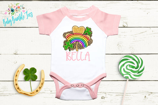St Patricks Day Bodysuit - Personalized Name - St Patricks Day - Girl - St Paddy's Day - First St Patricks Day - Clover