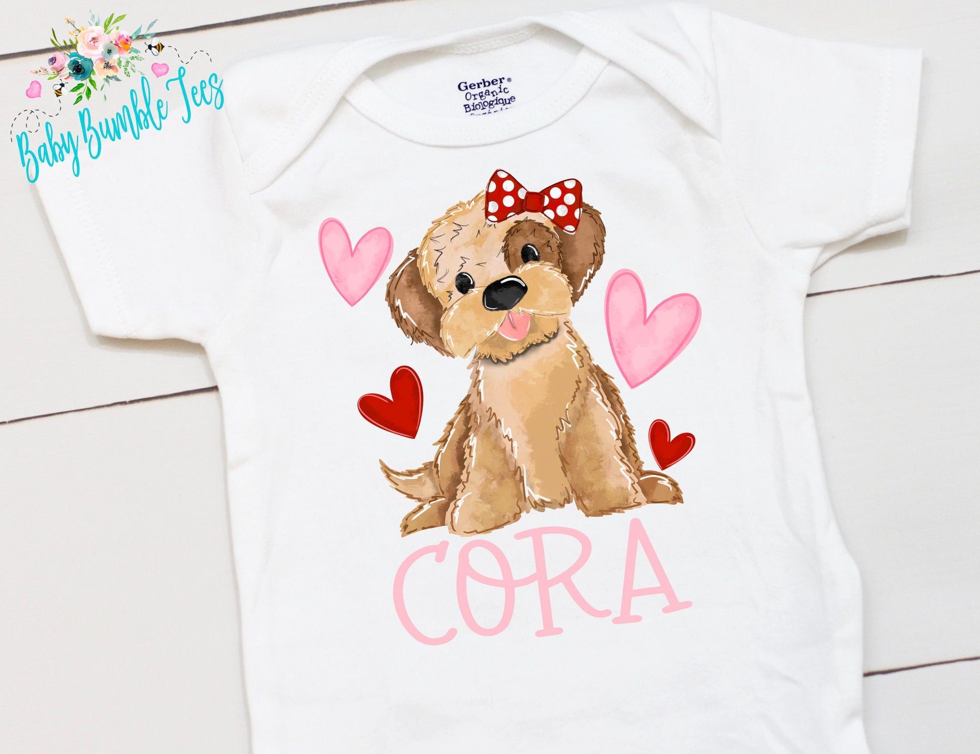 Girls Valentines Day Bodysuit // Personalized Name // Baby Girl Valentines Day // Puppy Dog // My First Valentine // Kids Shirt // Hearts