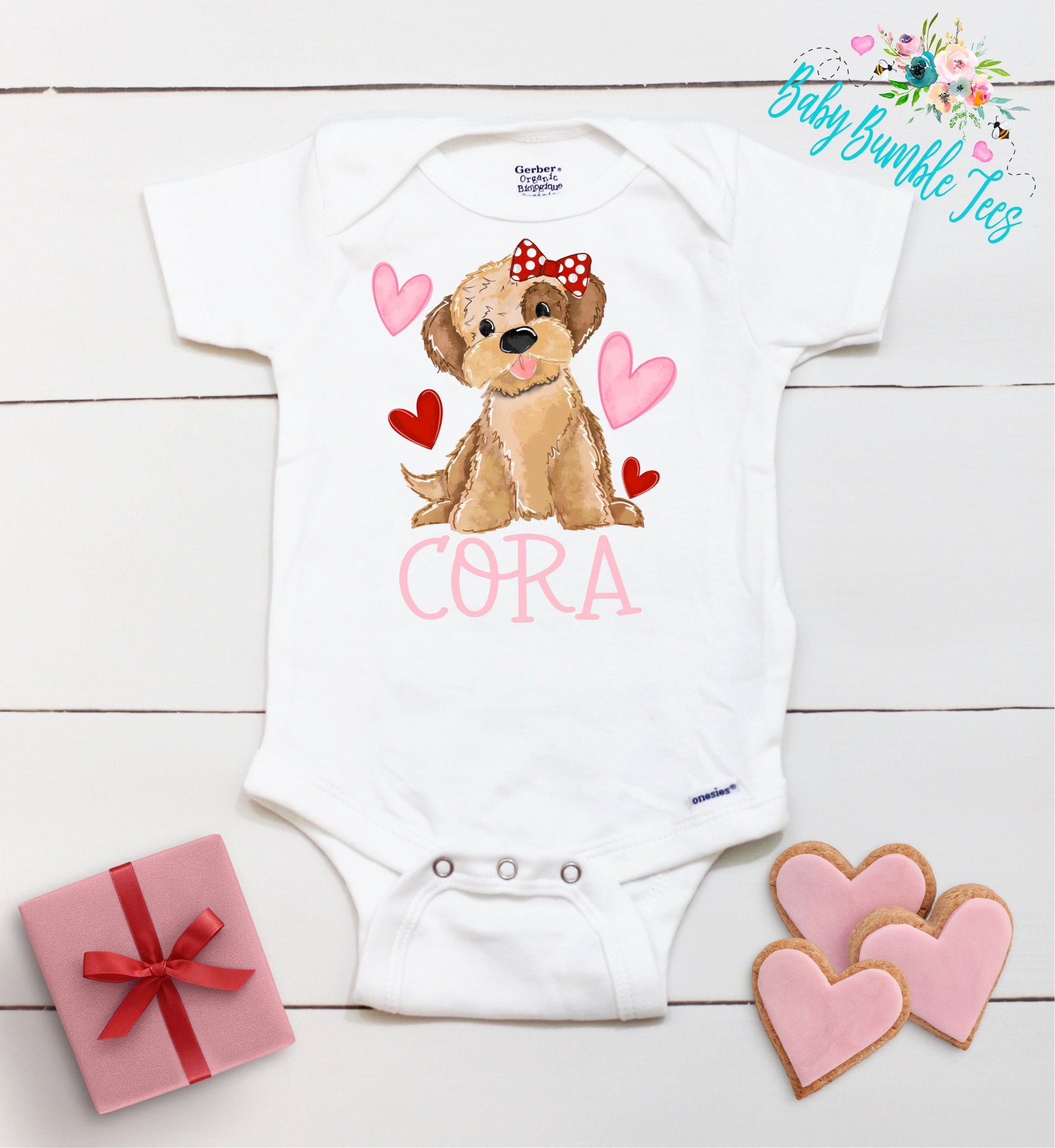Girls Valentines Day Bodysuit // Personalized Name // Baby Girl Valentines Day // Puppy Dog // My First Valentine // Kids Shirt // Hearts