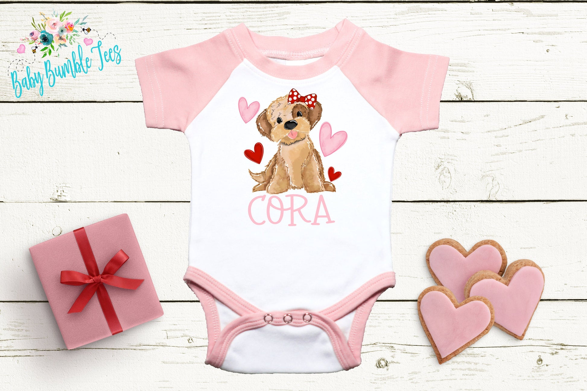 Girls Valentines Day Bodysuit // Personalized Name // Baby Girl Valentines Day // Puppy Dog // My First Valentine // Kids Shirt // Hearts