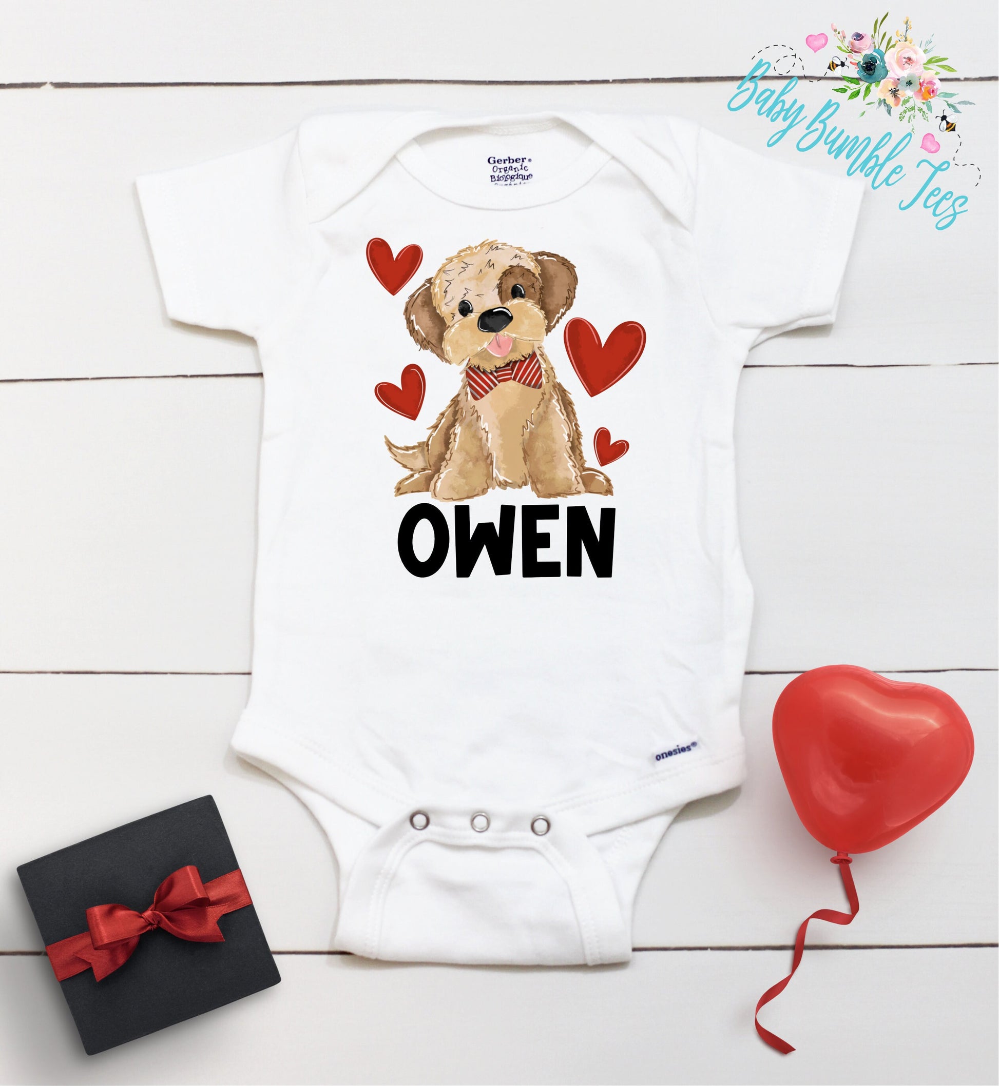Boys Valentines Day bodysuit // Personalized Name // Baby Boy Valentines Day // My First Valentine // Kids Shirt // Puppy Dog Shirt