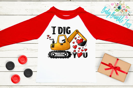 I Dig You Shirt // Valentine // Boy Shirt // Truck // My First Valentines Day // Toddler Shirt // kids shirt // Construction // Digger