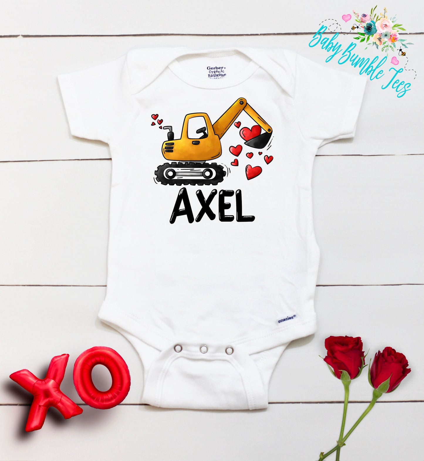 Valentine's Day Bodysuit // Personalized Name // Boy Valentine // Truck // My First Valentines Day // Toddler Shirt // Construction / Digger