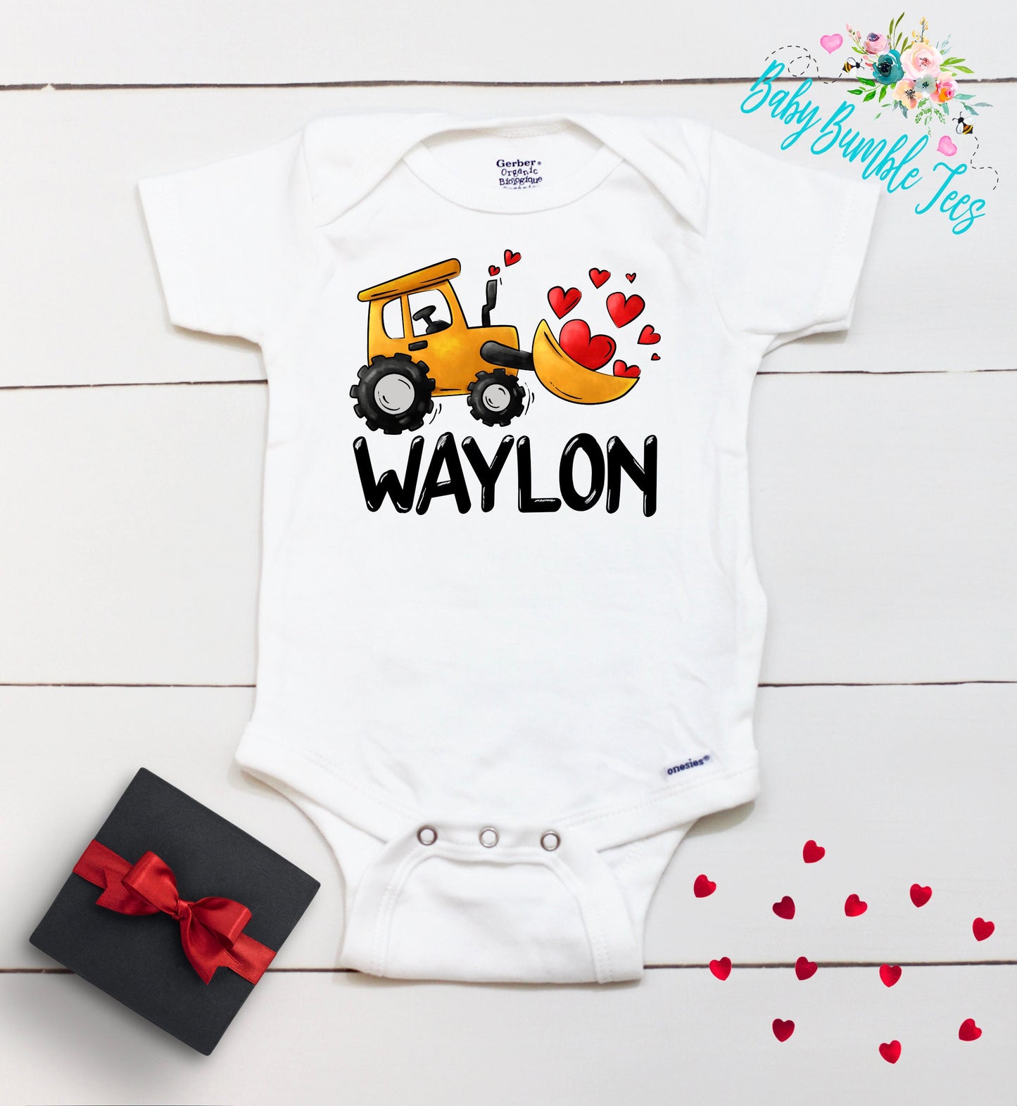 Valentine's Day Bodysuit // Personalized Name // Boy Valentine // Truck // My First Valentines Day // Toddler Shirt // Construction / Digger