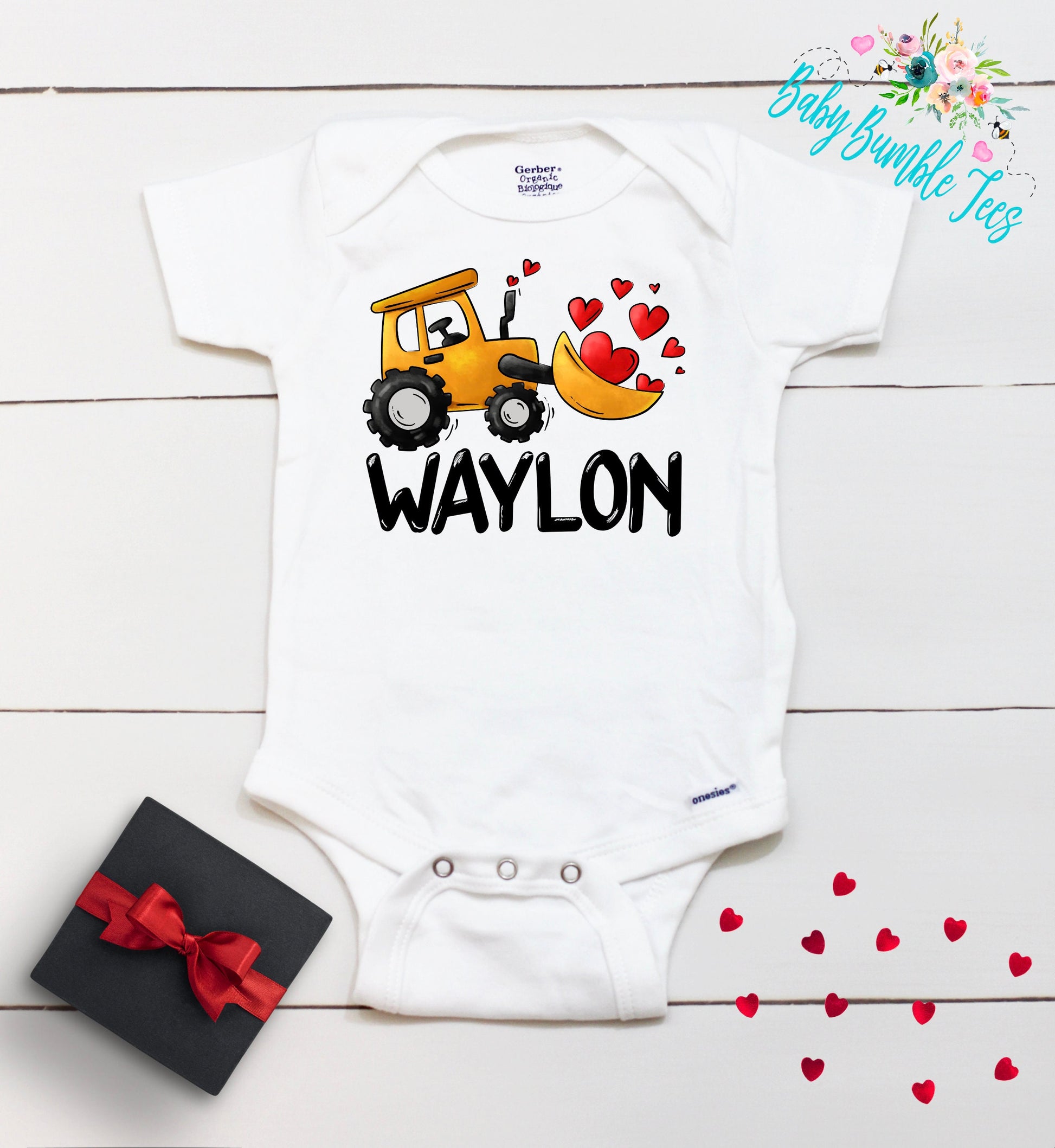 Valentine's Day Bodysuit // Personalized Name // Boy Valentine // Truck // My First Valentines Day // Toddler Shirt // Construction / Digger