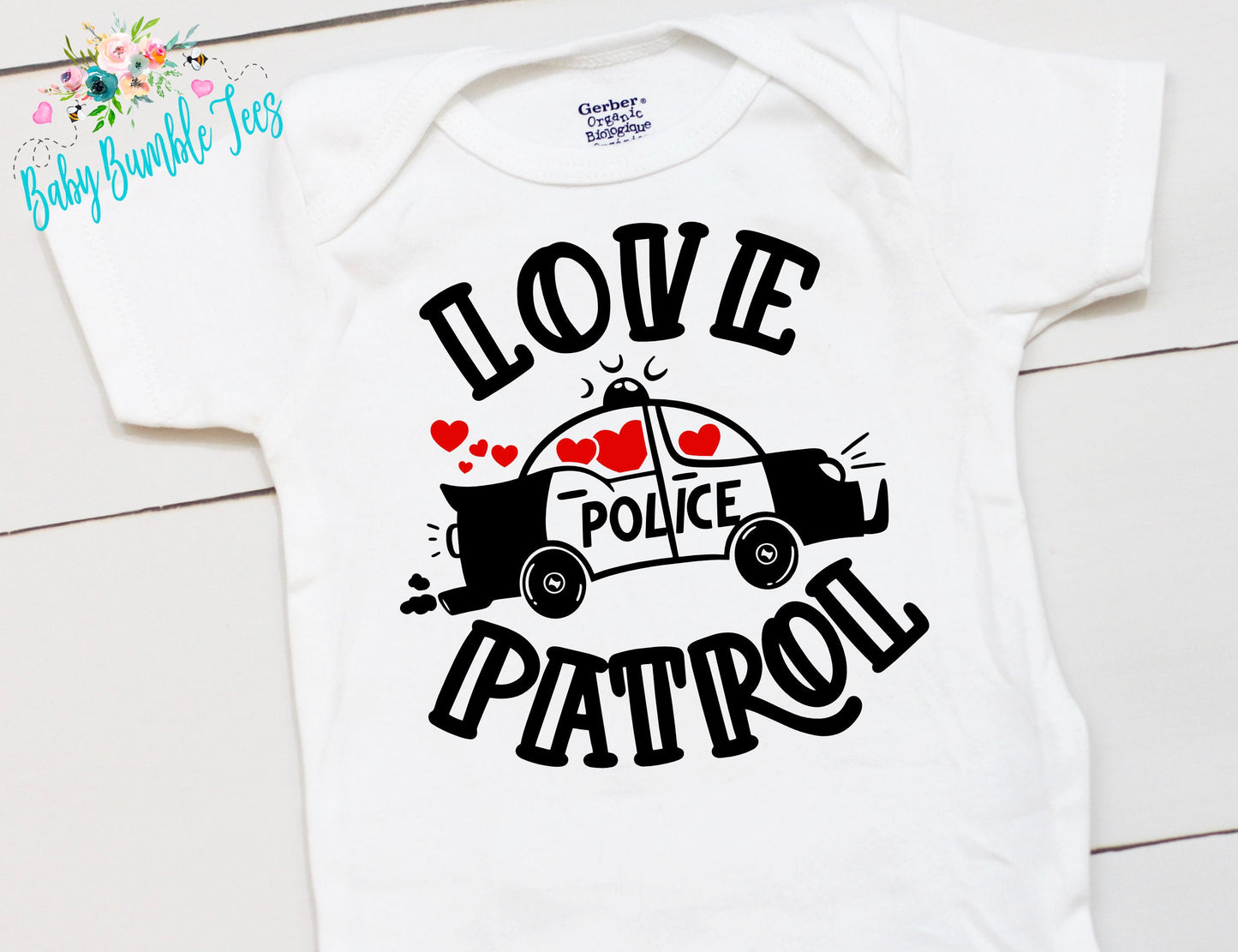 Love Patrol Bodysuit // Boy's Valentine's Day // Toddler Shirt // Kids Valentine's Day Shirt // Police Car // My First Valentines Day