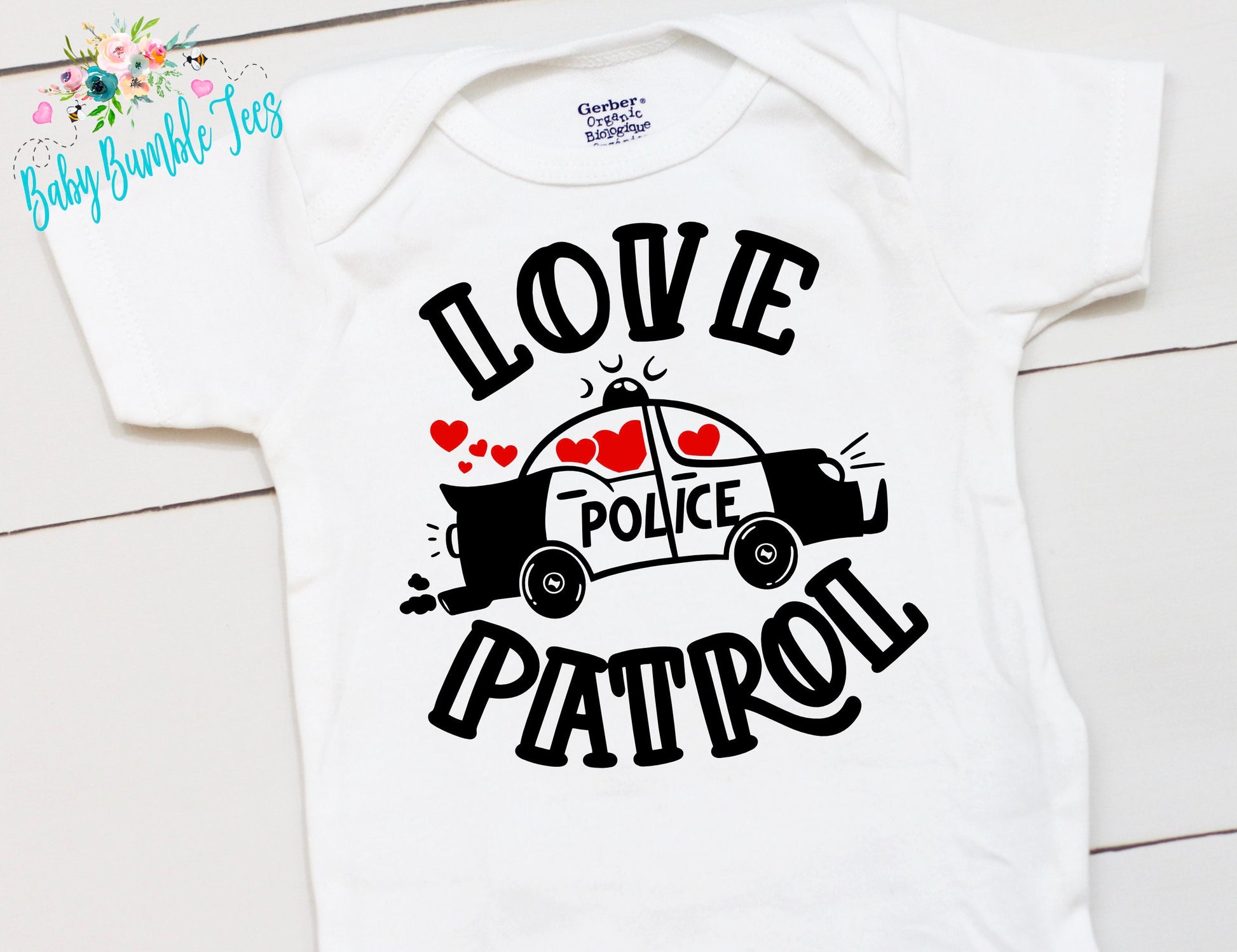 Love Patrol Bodysuit // Boy's Valentine's Day // Toddler Shirt // Kids Valentine's Day Shirt // Police Car // My First Valentines Day