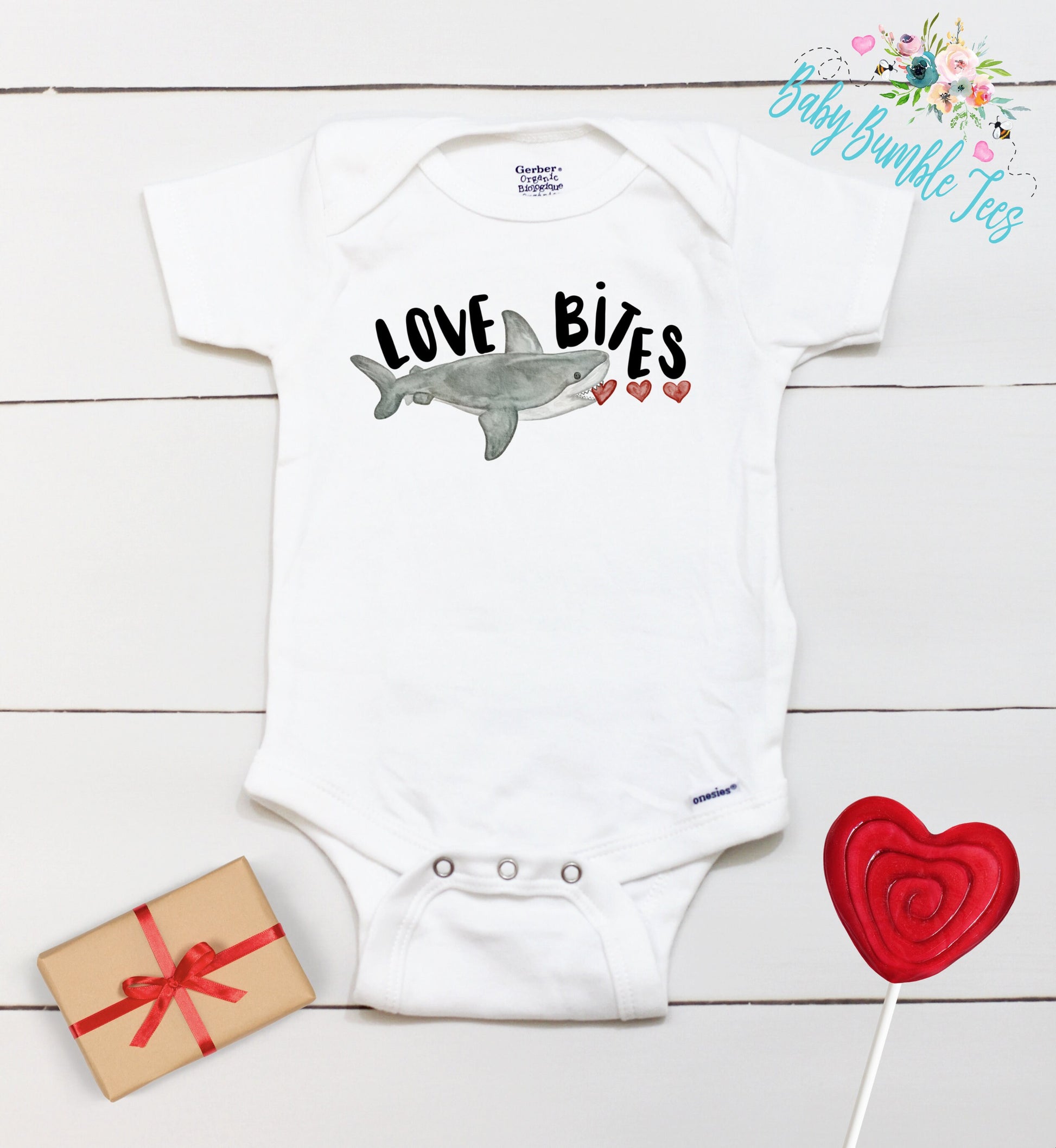Love Bites Bodysuit // Boy's Valentine's Day // Toddler Shirt // Kids Valentine's Day Shirt // Shark Shirt // My First Valentines Day
