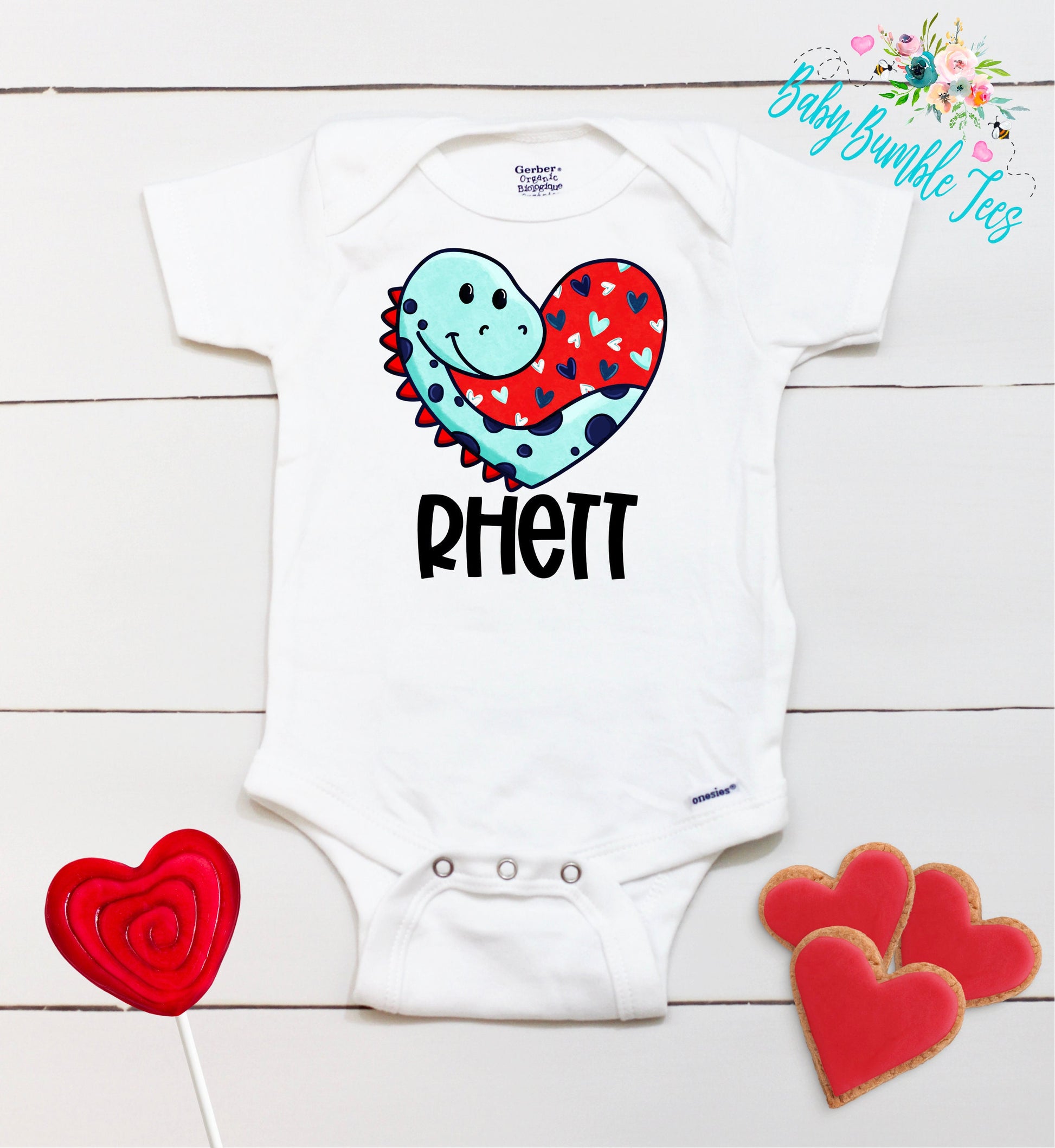 Boys Valentines Day bodysuit // Personalized Name // Baby Boy Valentines Day // My First Valentine // Kids Shirt // Boy Dinosaur Valentine