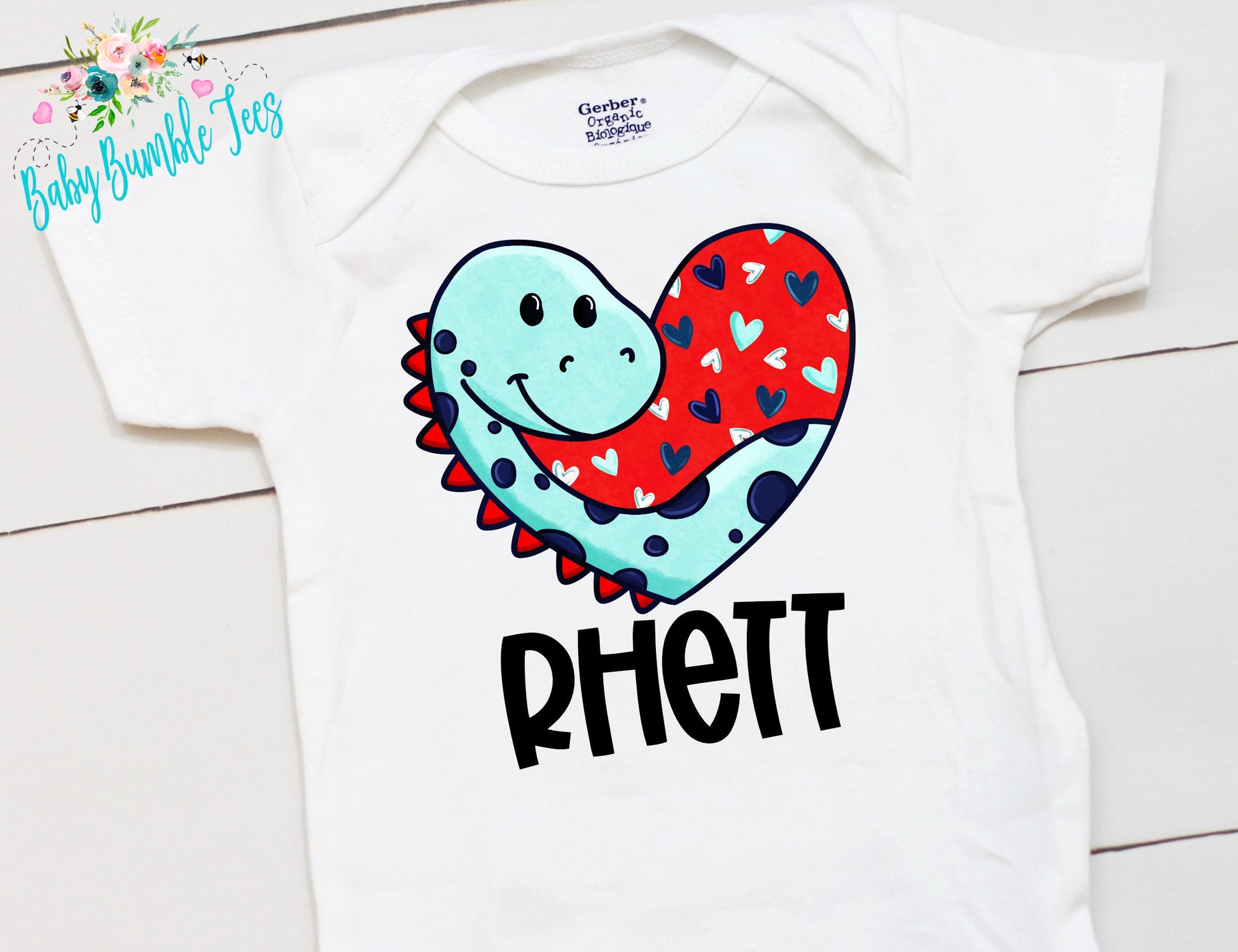Boys Valentines Day bodysuit // Personalized Name // Baby Boy Valentines Day // My First Valentine // Kids Shirt // Boy Dinosaur Valentine