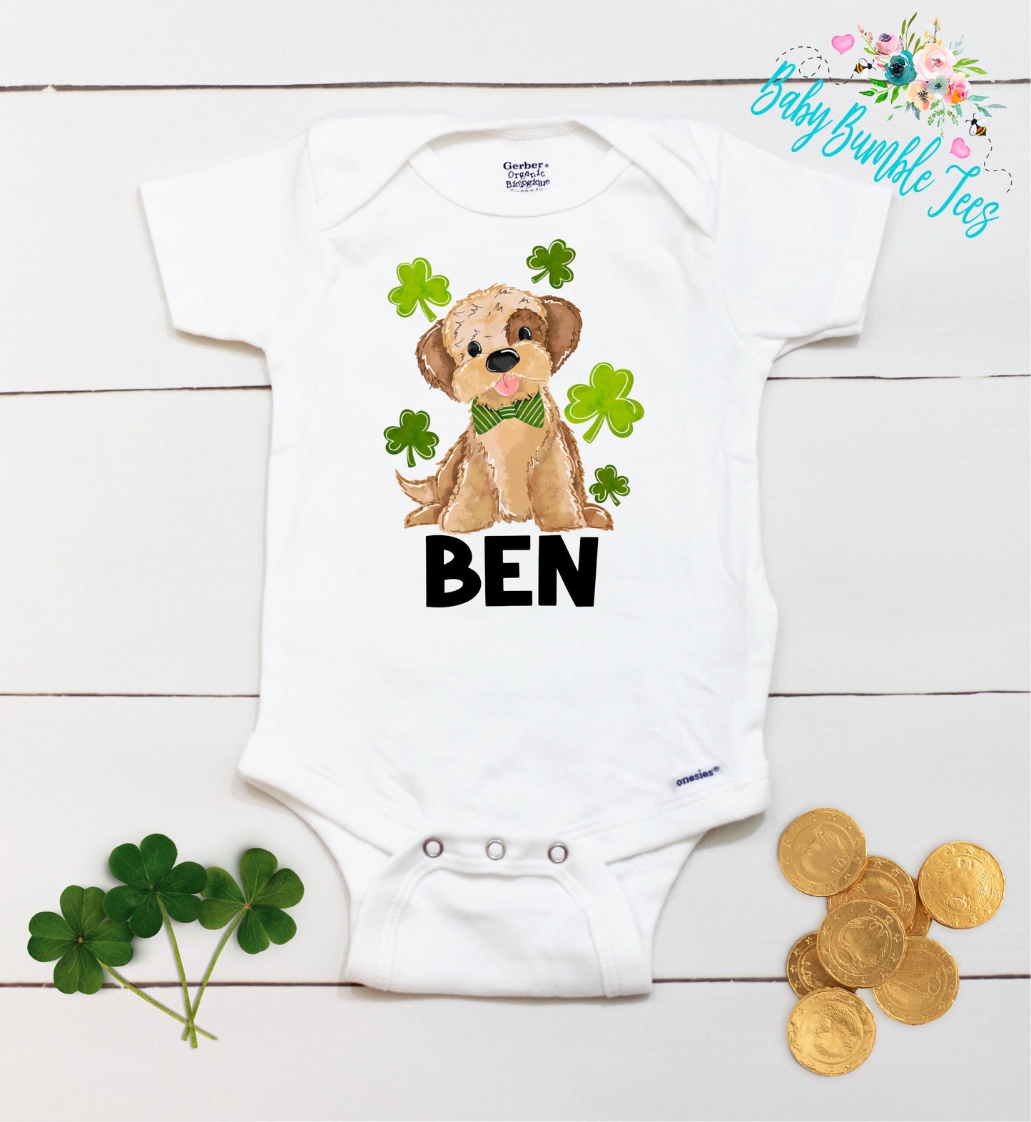 St Patricks Day Dog Bodysuit - Personalized Name - St Patricks Day - Boy Shirt - St Paddy's Day - First St Patricks Day - Kids Shirt
