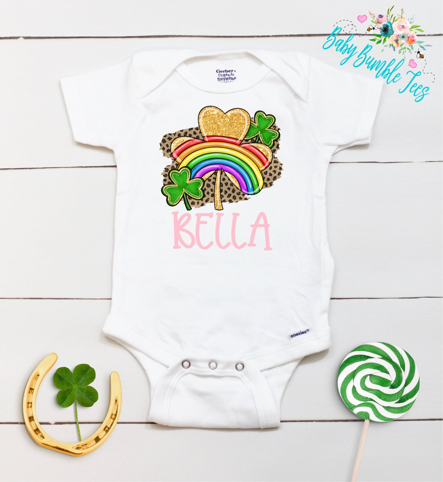 St Patricks Day Bodysuit - Personalized Name - St Patricks Day - Girl - St Paddy's Day - First St Patricks Day - Clover