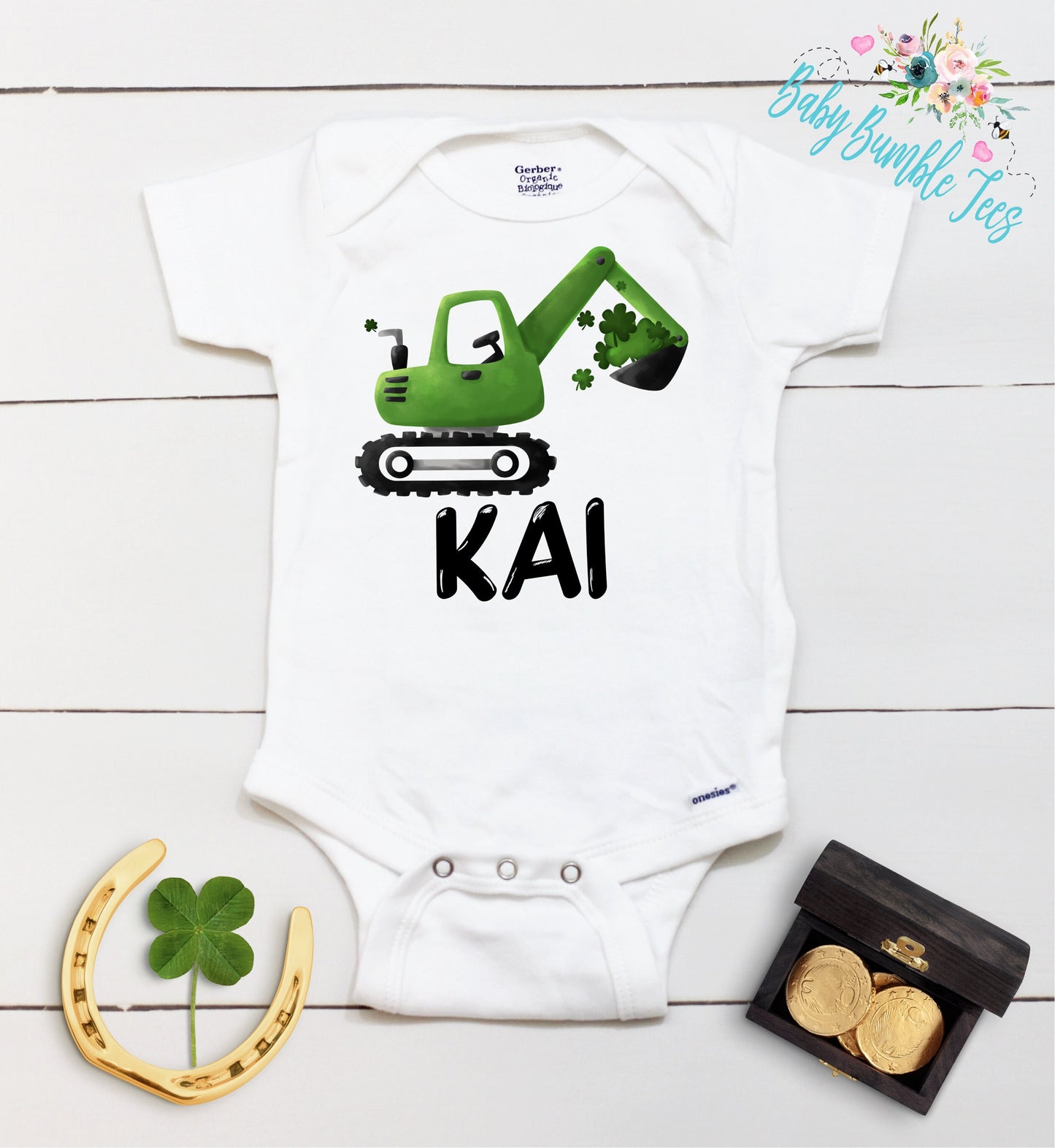St Patricks Day Truck Bodysuit - Personalized Name - St Patricks Day - St Paddys Day - First St Patricks Day - Boy's st Patricks shirt