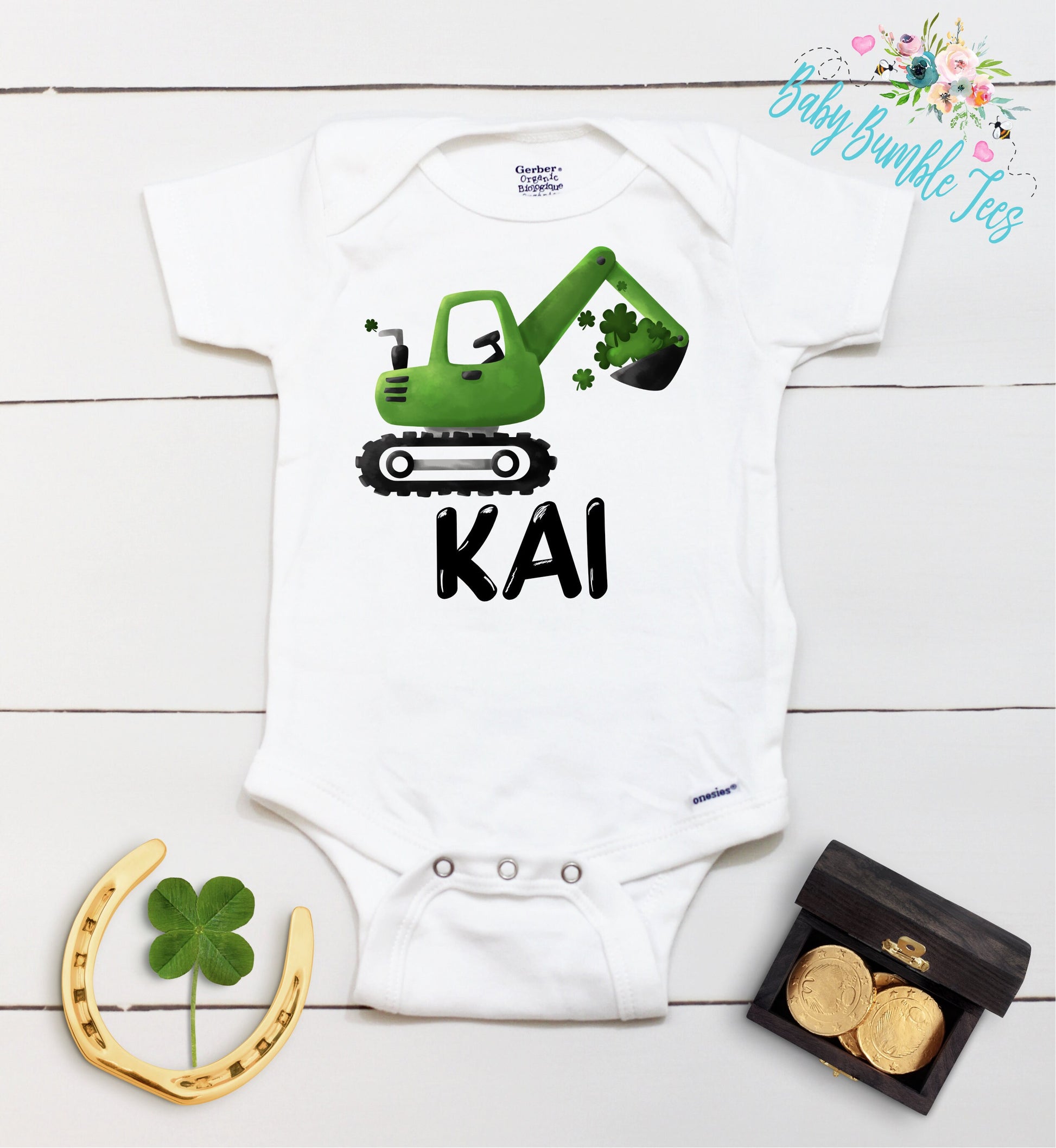 St Patricks Day Truck Bodysuit - Personalized Name - St Patricks Day - St Paddys Day - First St Patricks Day - Boy's st Patricks shirt