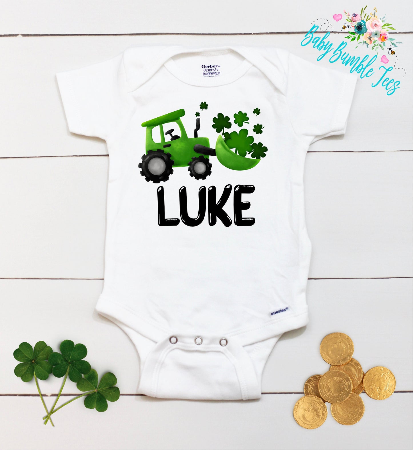 St Patricks Day Truck Bodysuit - Personalized Name - St Patricks Day - St Paddys Day - First St Patricks Day - Boy's st Patricks shirt