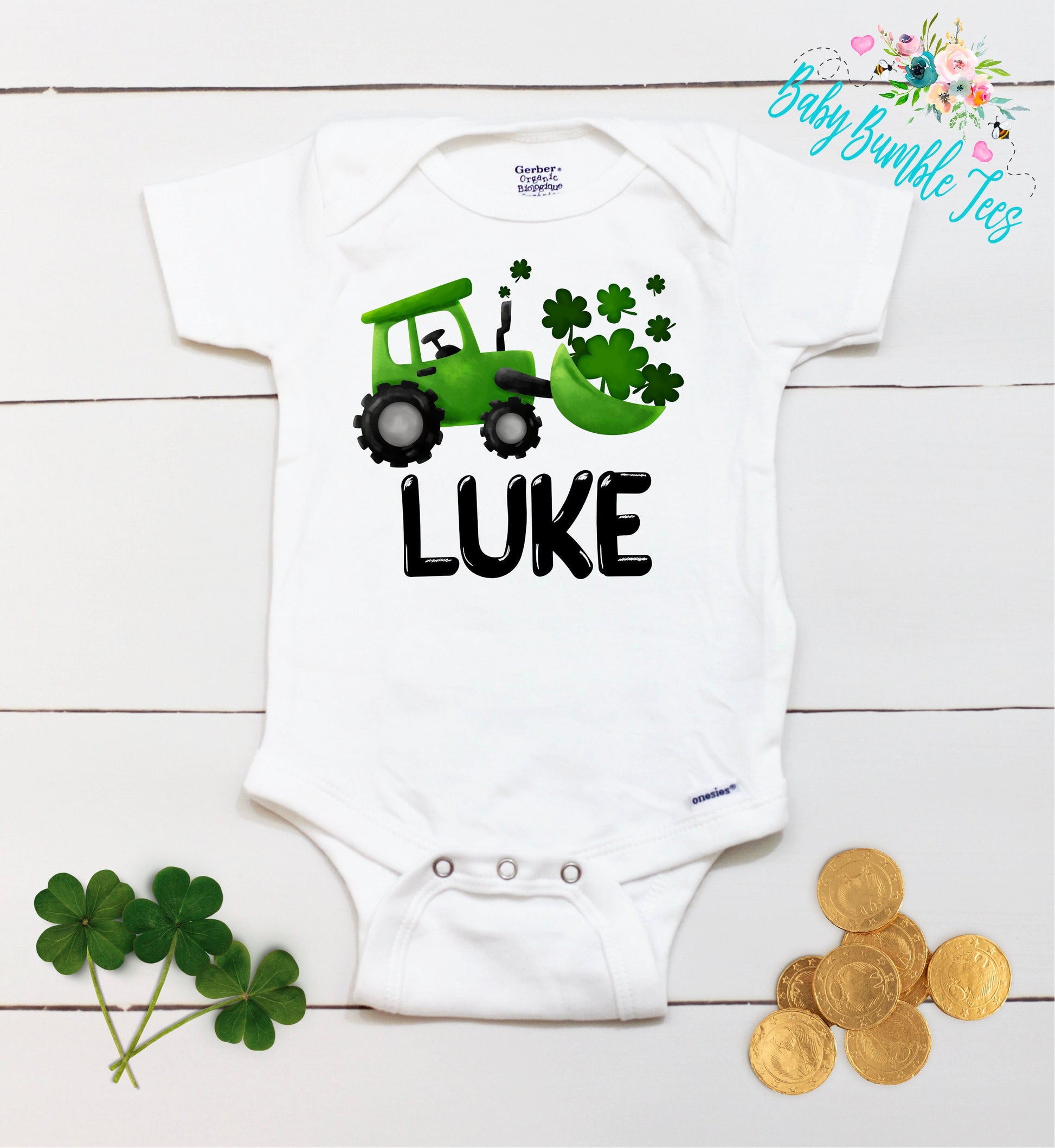 St Patricks Day Truck Bodysuit - Personalized Name - St Patricks Day - St Paddys Day - First St Patricks Day - Boy's st Patricks shirt