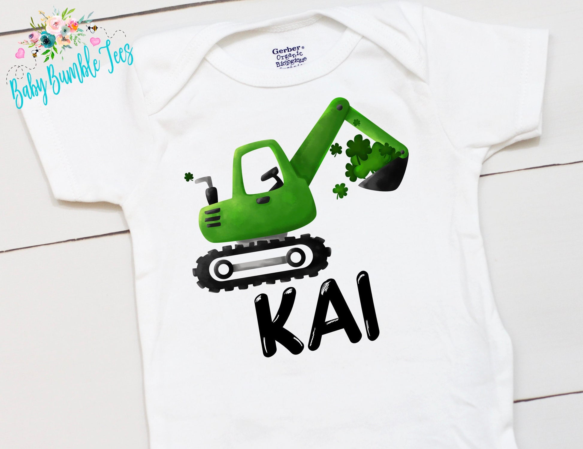 St Patricks Day Truck Bodysuit - Personalized Name - St Patricks Day - St Paddys Day - First St Patricks Day - Boy's st Patricks shirt