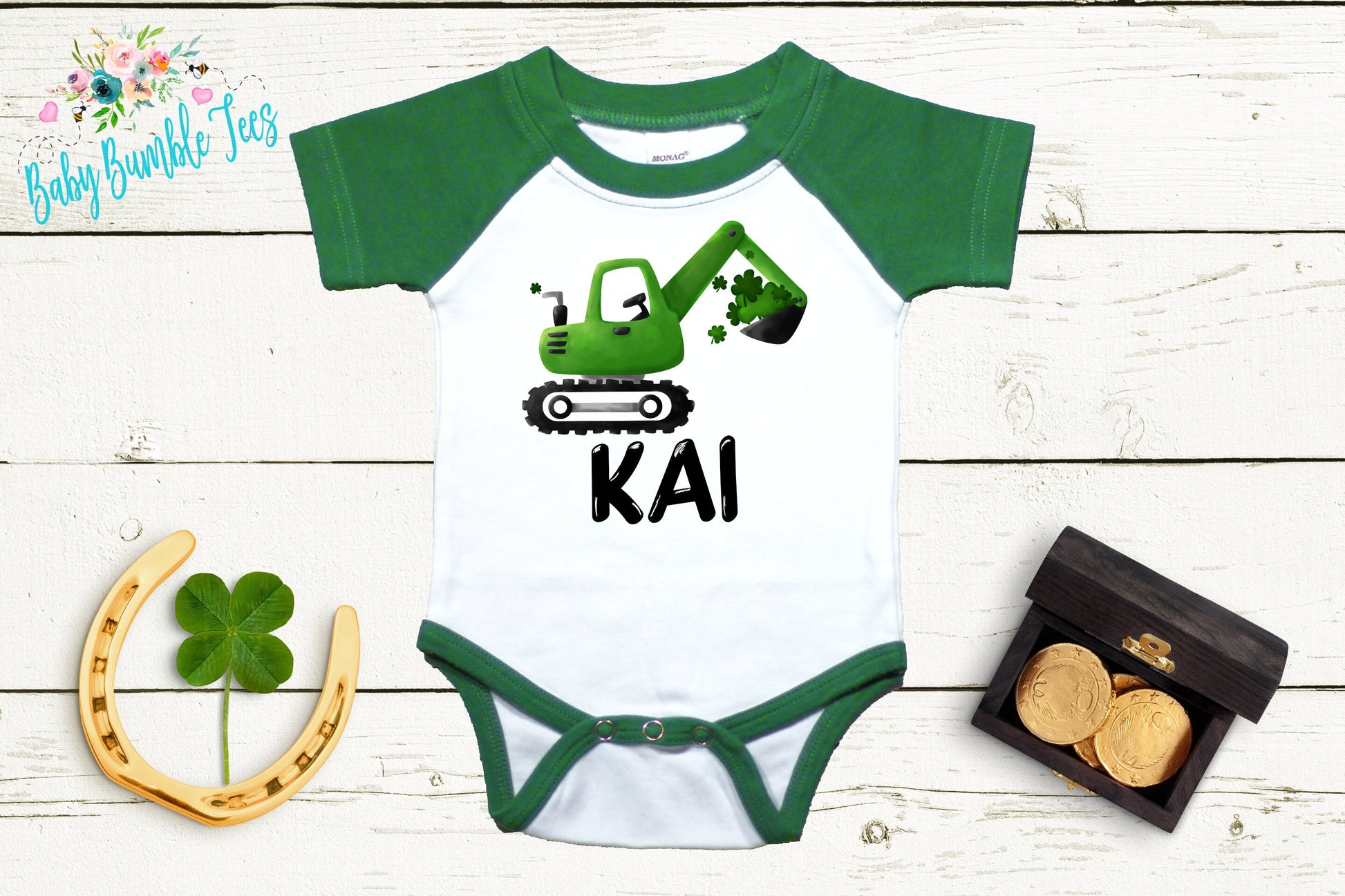 St Patricks Day Truck Bodysuit - Personalized Name - St Patricks Day - St Paddys Day - First St Patricks Day - Boy's st Patricks shirt