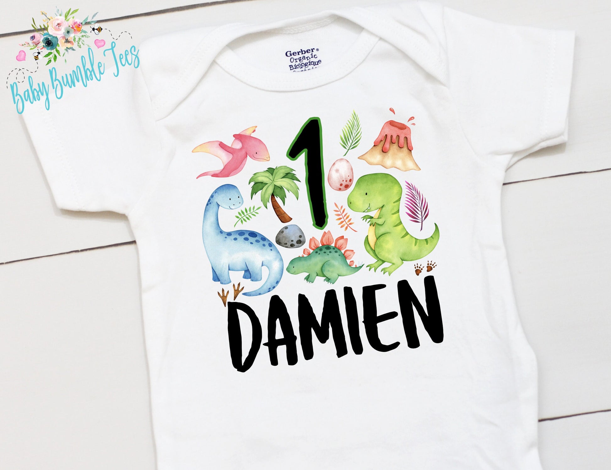 Dinosaur Birthday Bodysuit // Dinosaur First Birthday // Kids Birthday Shirt // Birthday Boy Name // Cake Smash // Toddler Birthday Shirt