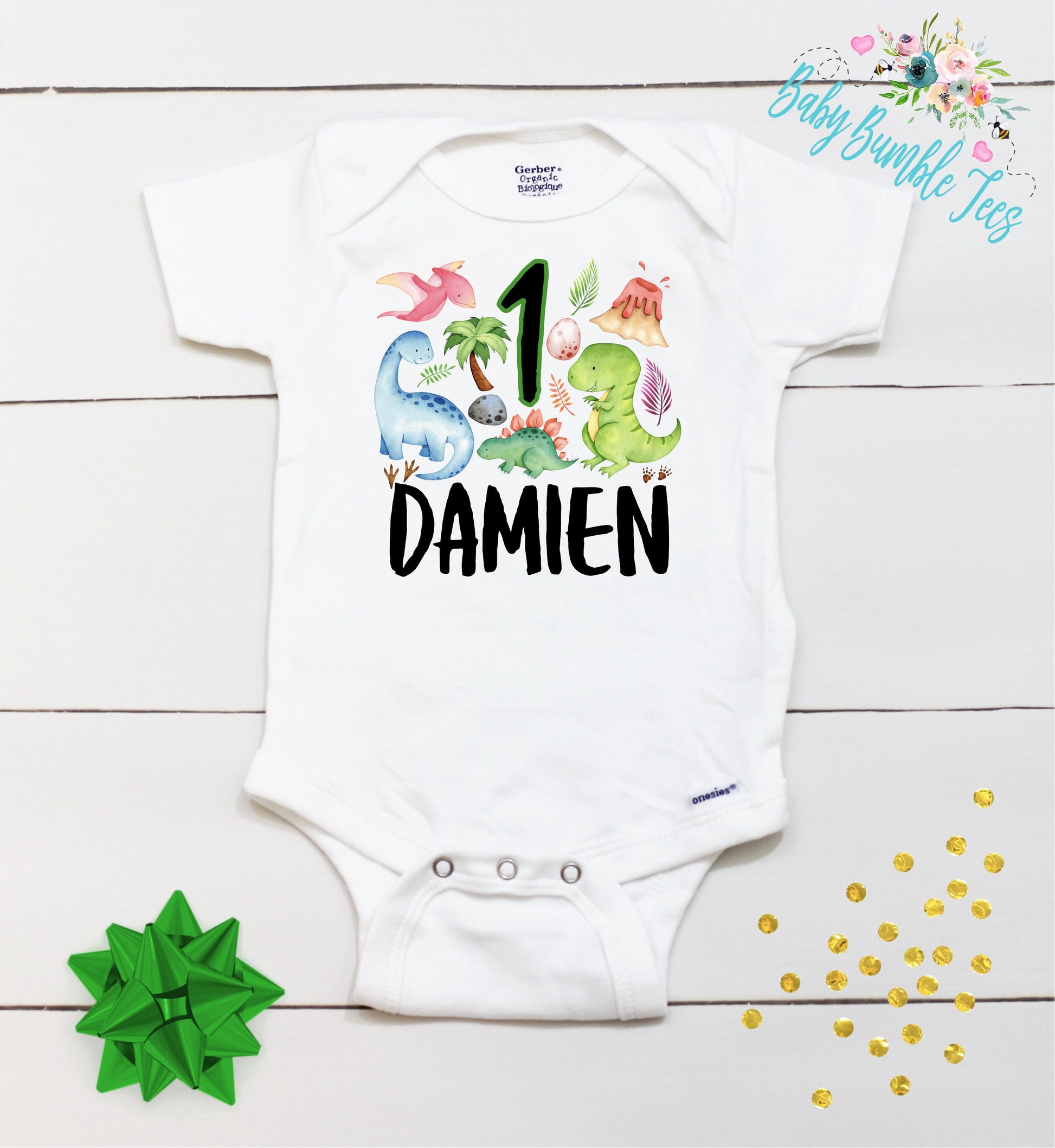 Dinosaur Birthday Bodysuit // Dinosaur First Birthday // Kids Birthday Shirt // Birthday Boy Name // Cake Smash // Toddler Birthday Shirt