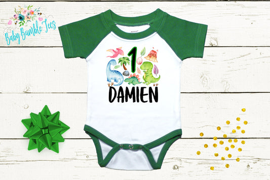 Dinosaur Birthday Bodysuit // Dinosaur First Birthday // Kids Birthday Shirt // Birthday Boy Name // Cake Smash // Toddler Birthday Shirt