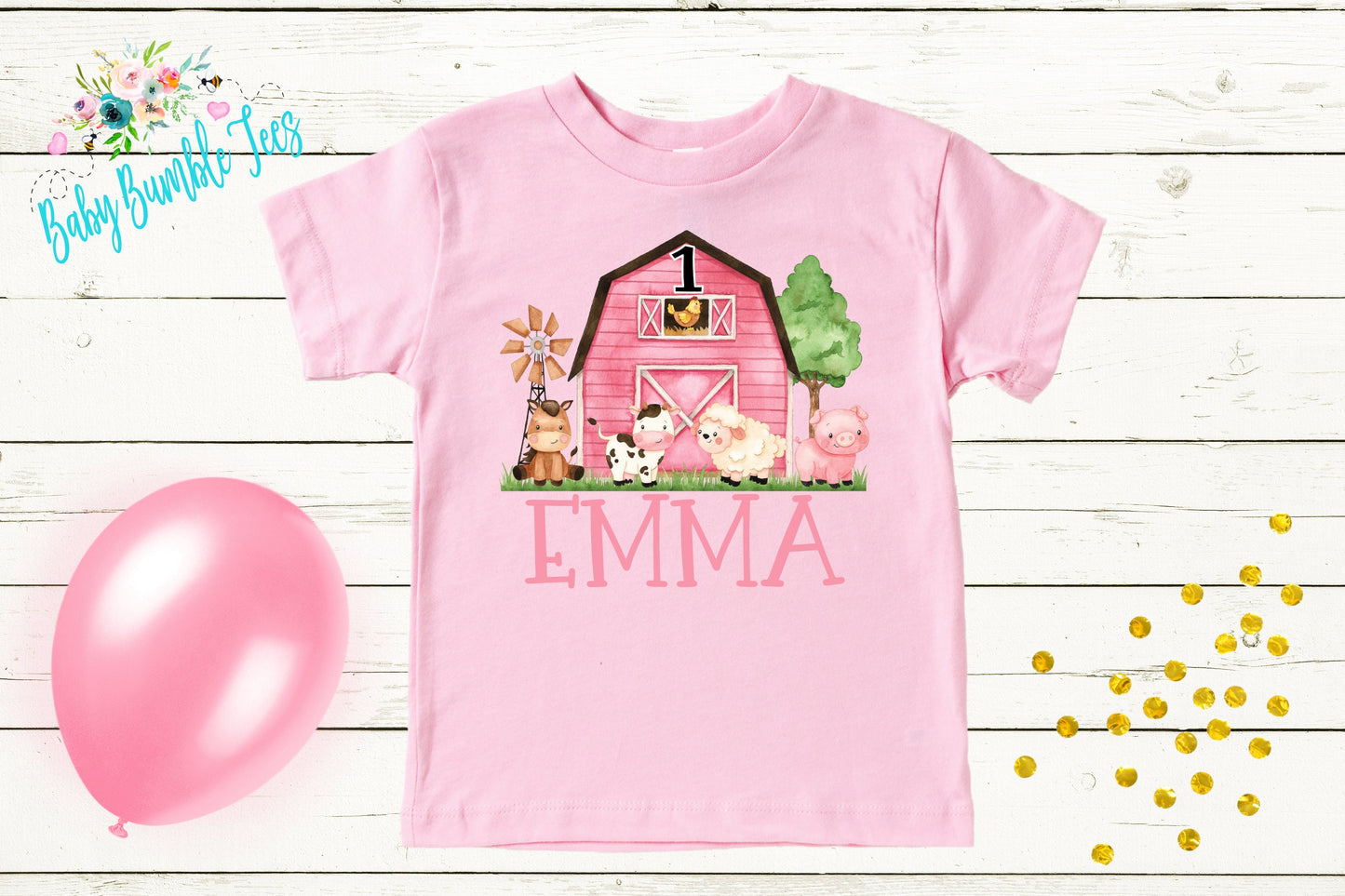 Girls Farm Birthday Shirt, Kids Birthday Shirt, Custom Name Birthday Tee, Girl Birthday shirt, Girl Birthday Party T-Shirt, Personalized