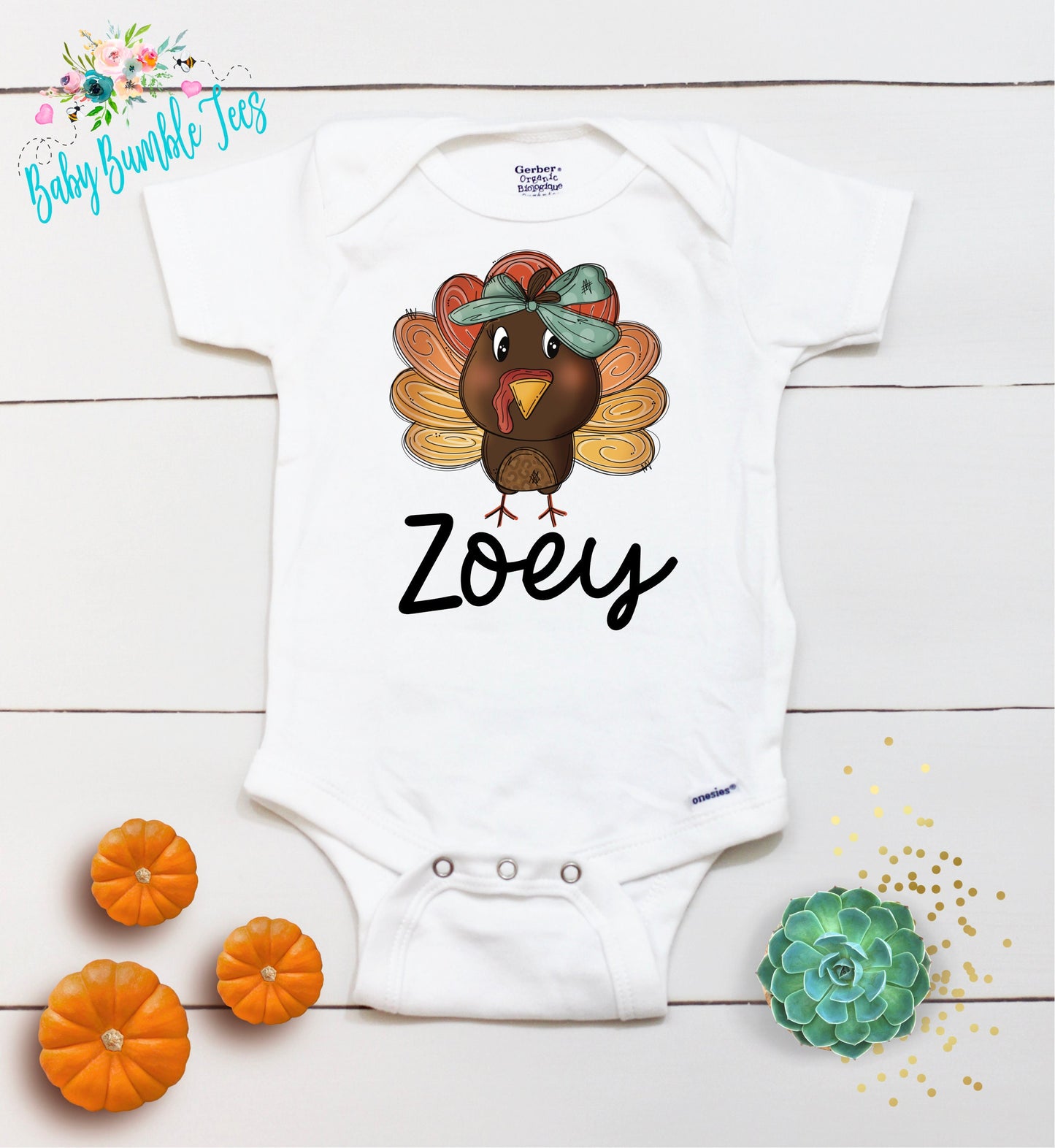 Turkey Name // Baby Girl // First Thanksgiving // Fall // Newborn // Coming home outfit // Thanksgiving Shirt // Kid Onesies® Brand