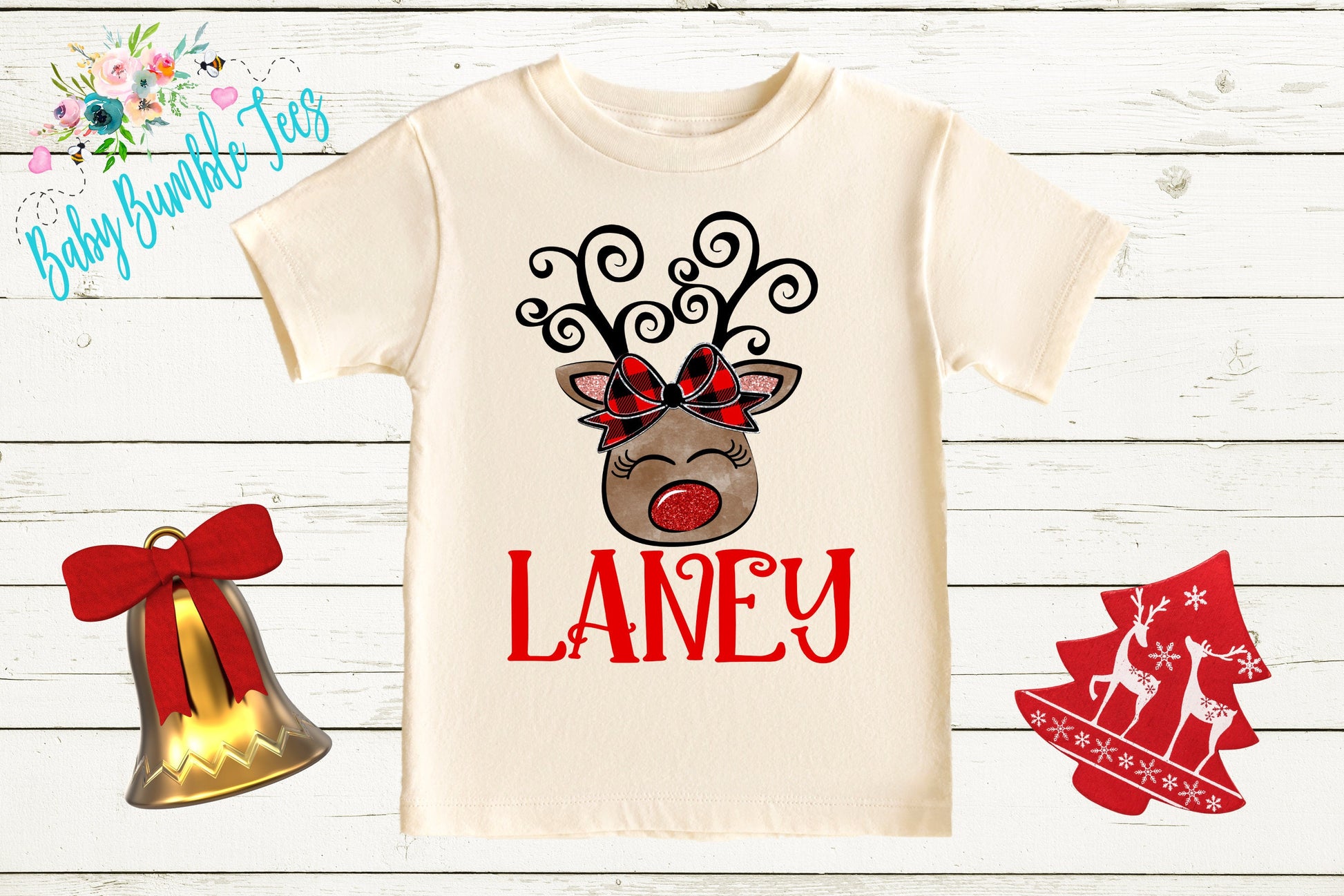 Girl Reindeer Name Shirt, Personalized Name, Christmas t-shirt, Baby Girl Holiday Shirt, Toddler, Kids Shirt, First Christmas