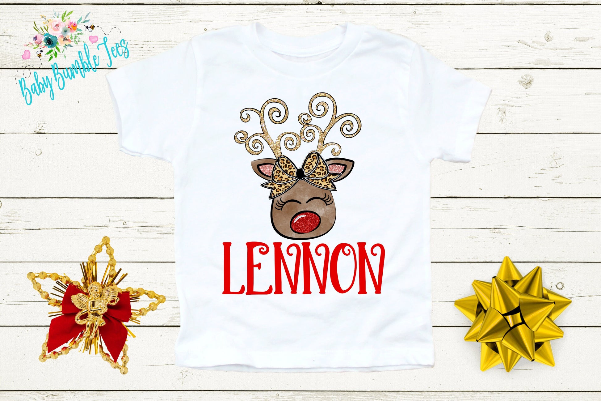 Reindeer Name Shirt // Personalized Name // Christmas t-shirt // Baby Girl // Holiday Shirt // Toddler// Kids Shirt // First Christmas