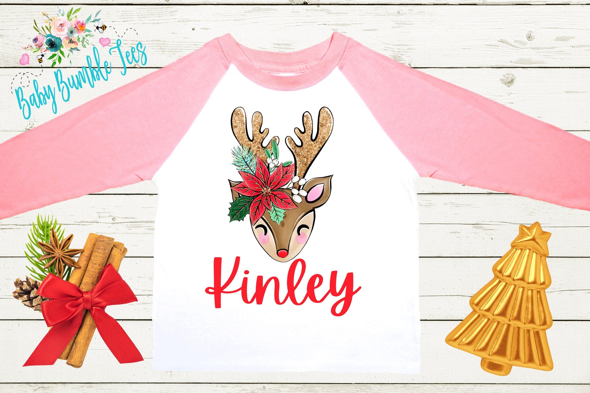 Reindeer Name Shirt // Personalized Name // Christmas t-shirt // Baby Girl // Holiday Shirt // Toddler// Kids Shirt // First Christmas